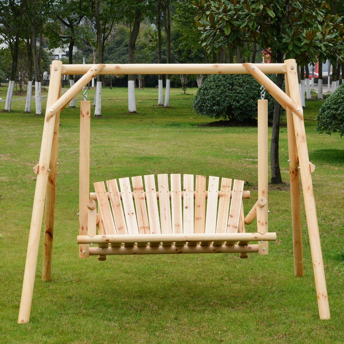 Outsunny Swing Chair, 198Lx135Wx170H cm, Pine/Fir Wood
