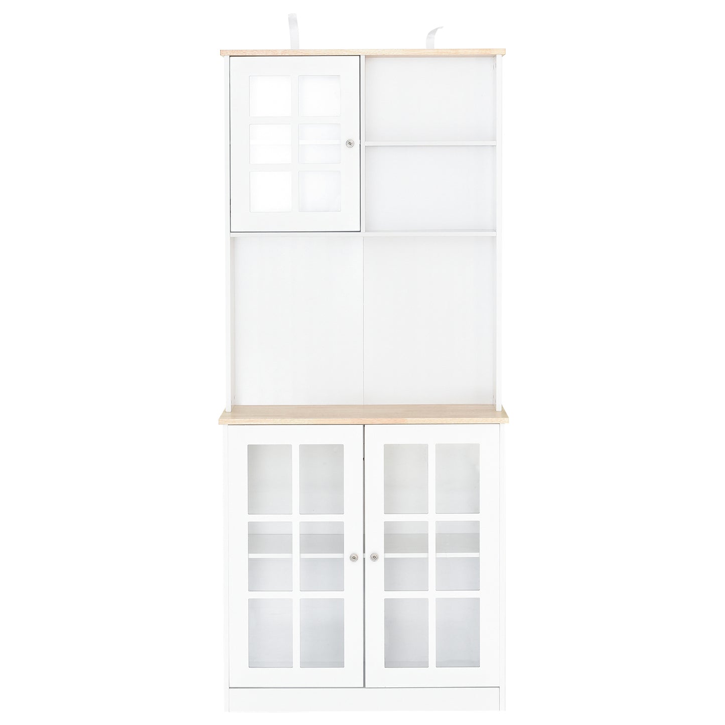 HOMCOM 183cm Home Sideboard Storage Cabinet Countertop Grid Glass Doors Shelves White