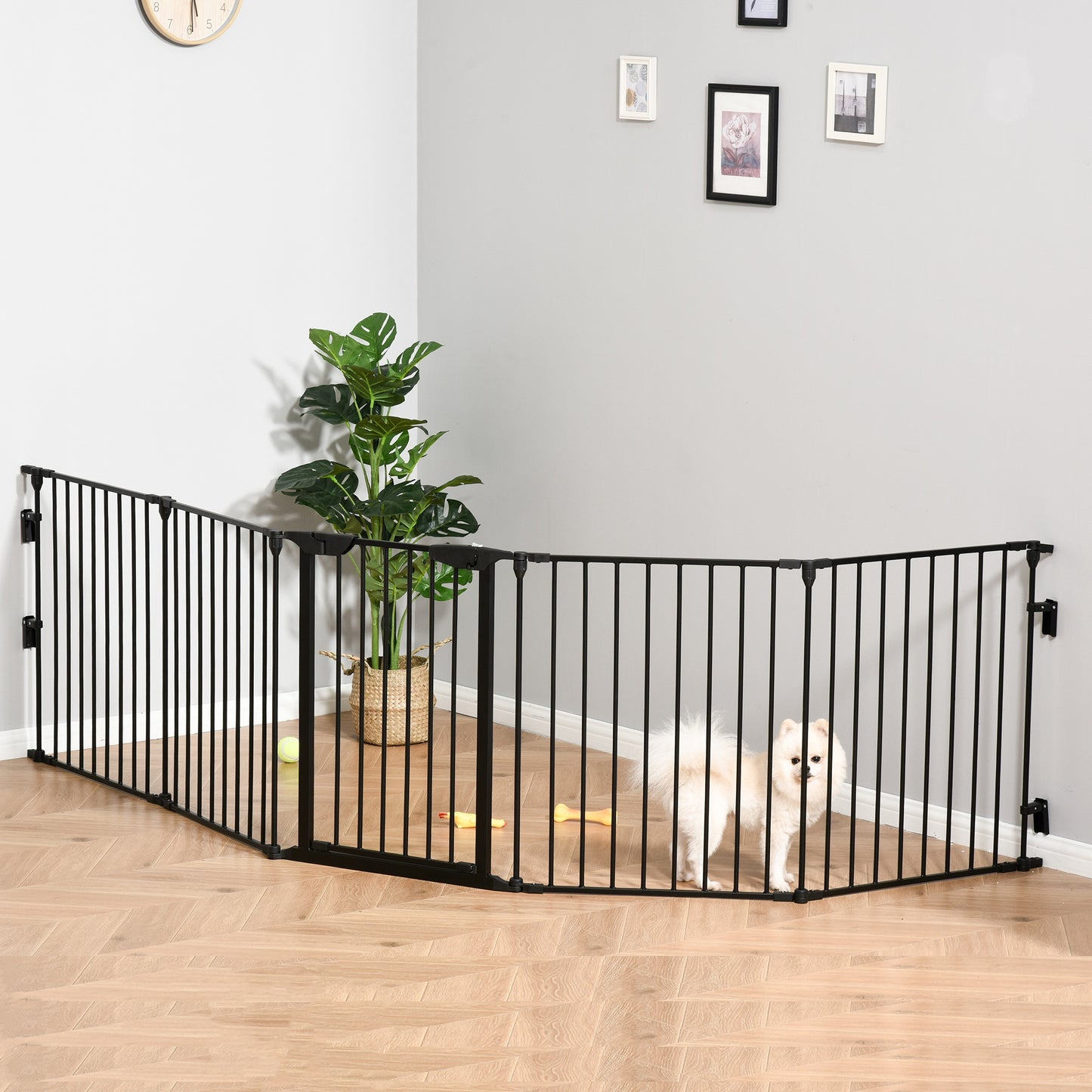 PawHut Stair Gate Dog Pens Pet PlayPen 5-Panel Fireplace Christmas Tree Fence Stair Barrier