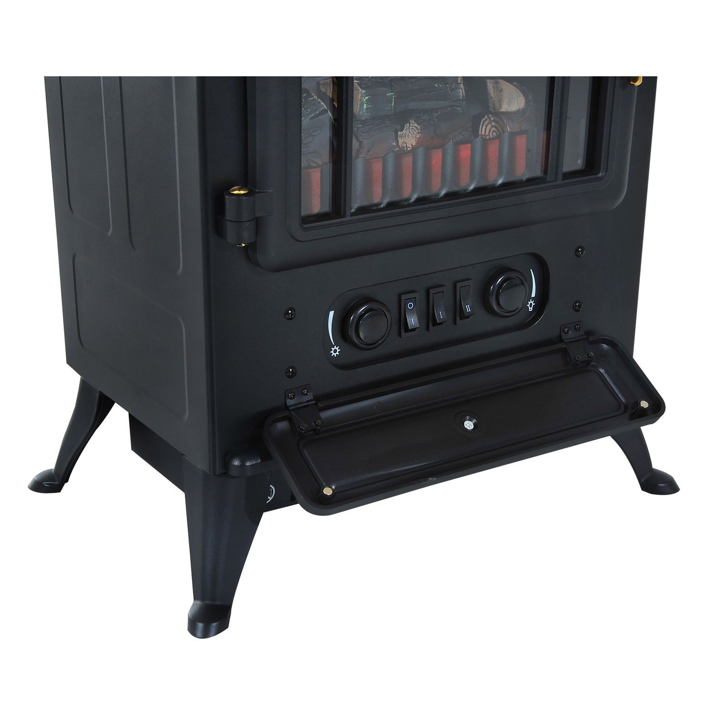 HOMCOM 1800W Freestanding Indoor Iron Heater with Burning Log View Black