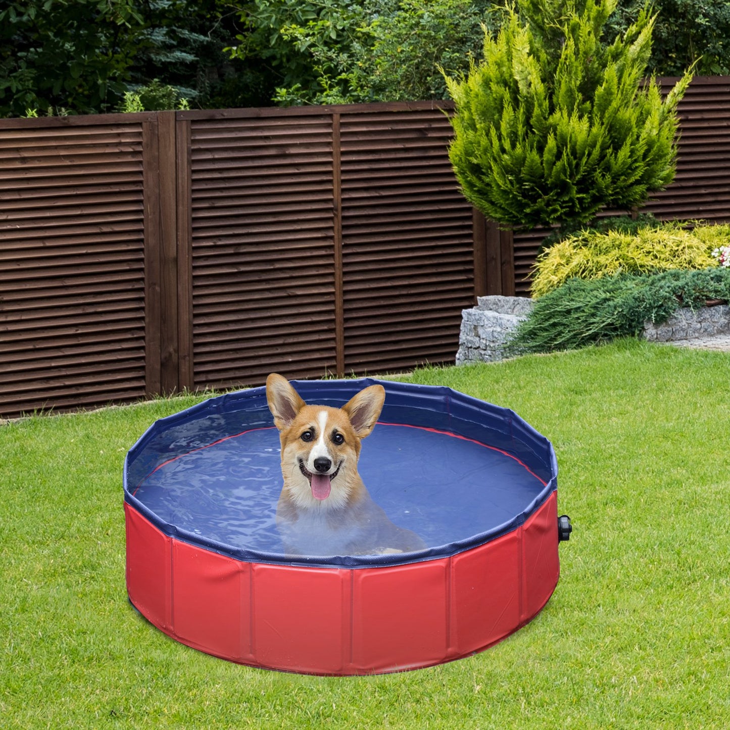 PawHut Pet Swimming Pool, Foldable, 80 cm Diameter-Red