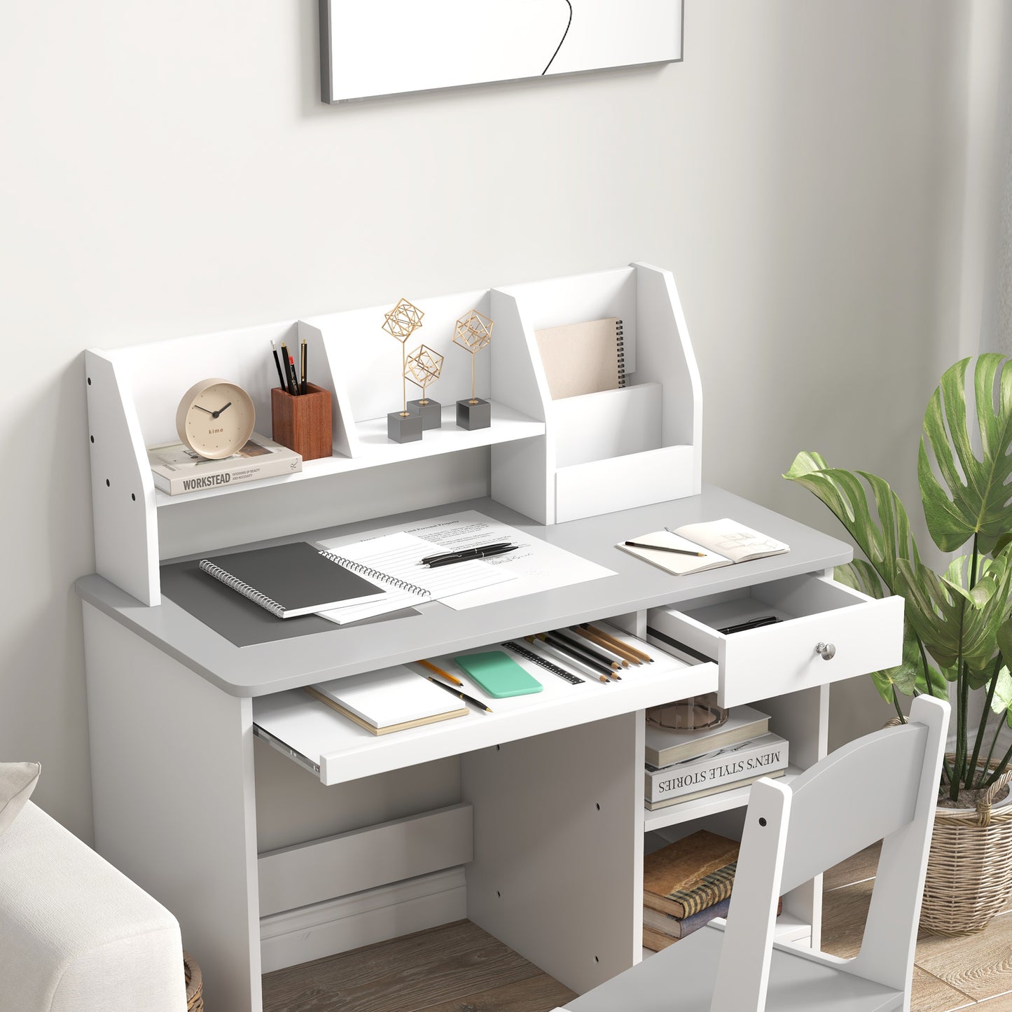 ZONEKIZ TwoPiece Kids Desk and Chair Set with Storage for Ages 58 Years Grey