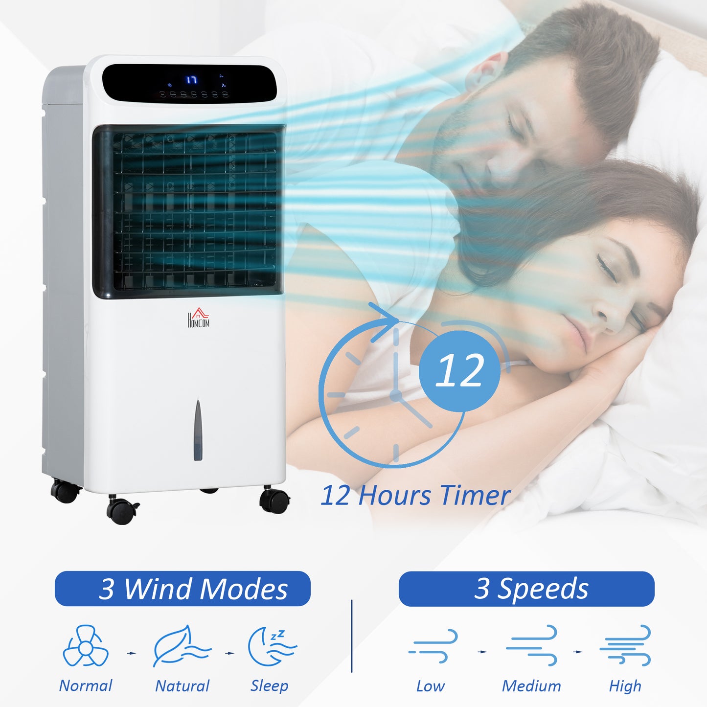 HOMCOM 32" Mobile Air Cooler, Evaporative Anion Ice Cooling Fan Water Conditioner Humidifier Unit w/3 Modes, Remote Controller, Timer for Home Bedroom