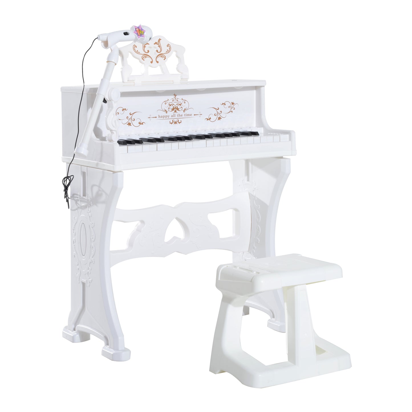 HOMCOM Mini Electronic Piano W/Microphone and Stool-White