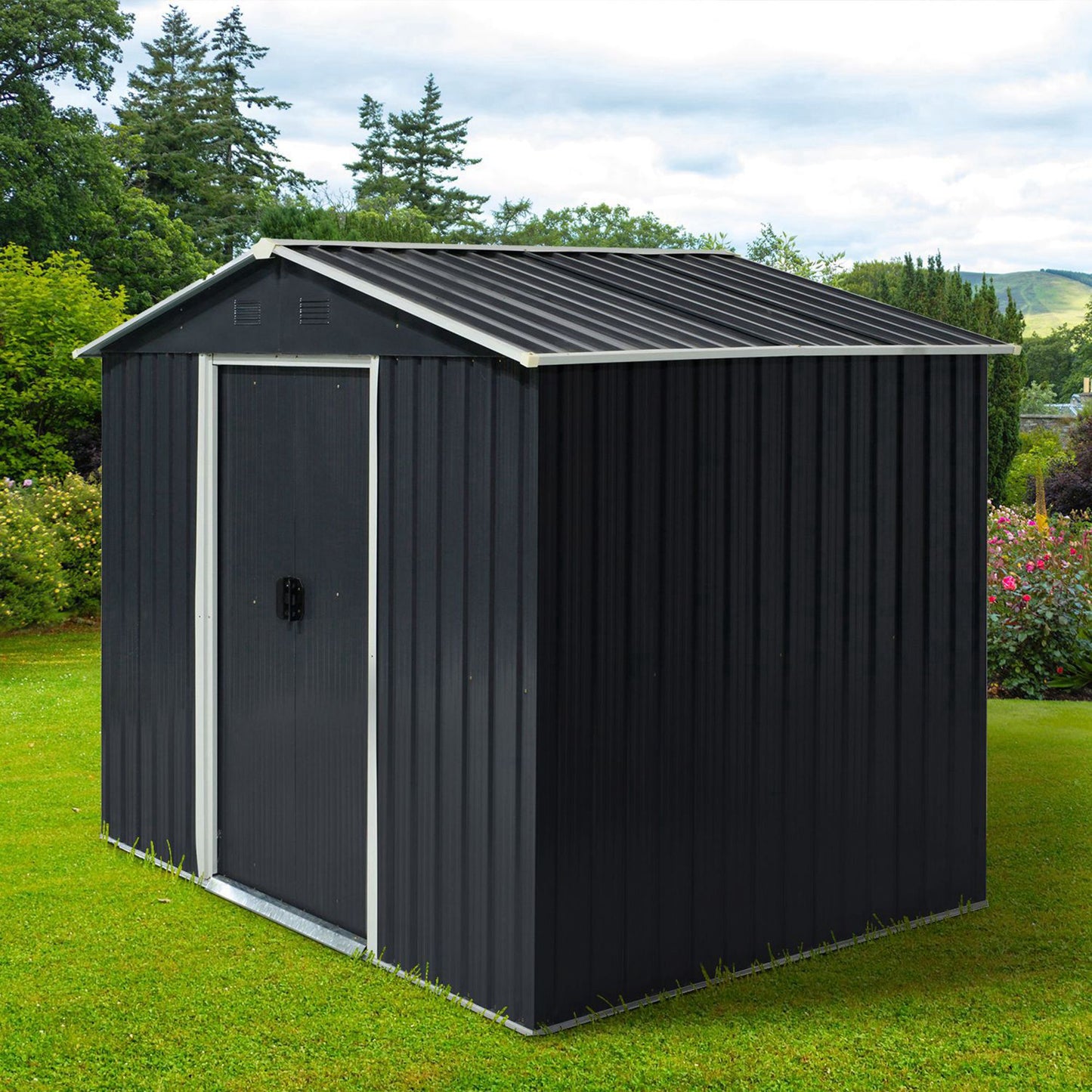 Outsunny 5.7 x 7.7ft Corrugated Steel Sliding Door Garden Shed - Grey