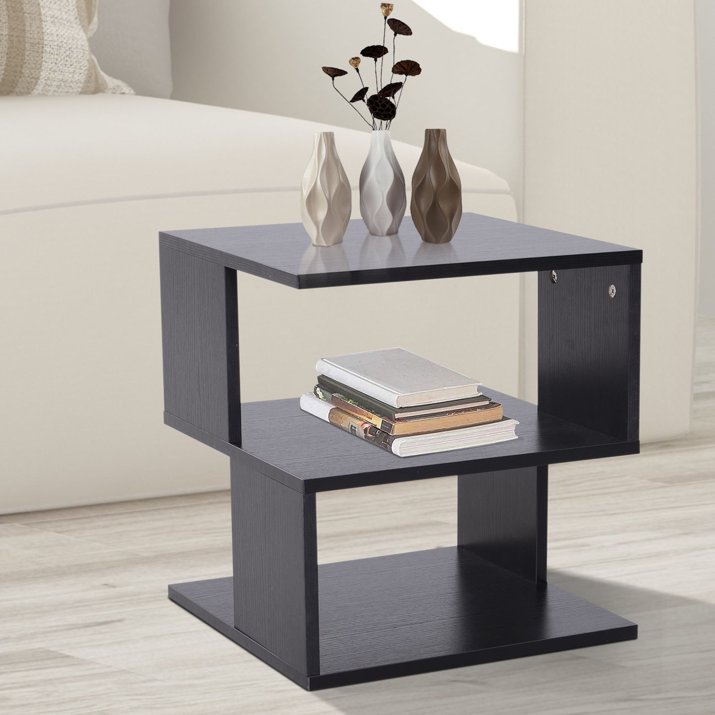HOMCOM 2-Tier Side Table, 40Lx40Wx43H cm-Black