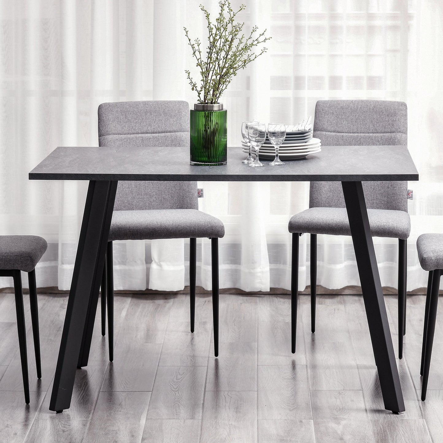 HOMCOM Modern Rectangular Dining Table Indoor w/ Metal Legs Spacious Tabletop Dark Grey