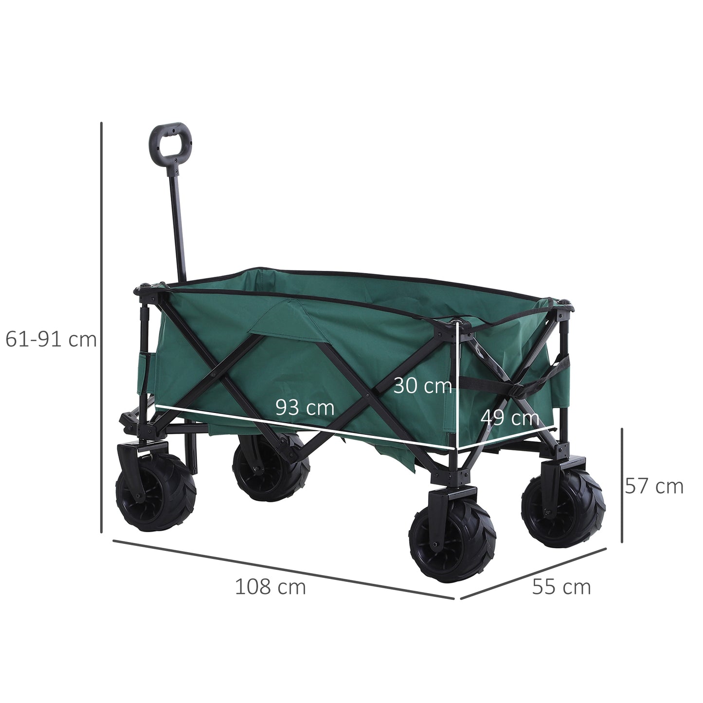 Outsunny Metal Frame Folding Pull Cargo Cart Green