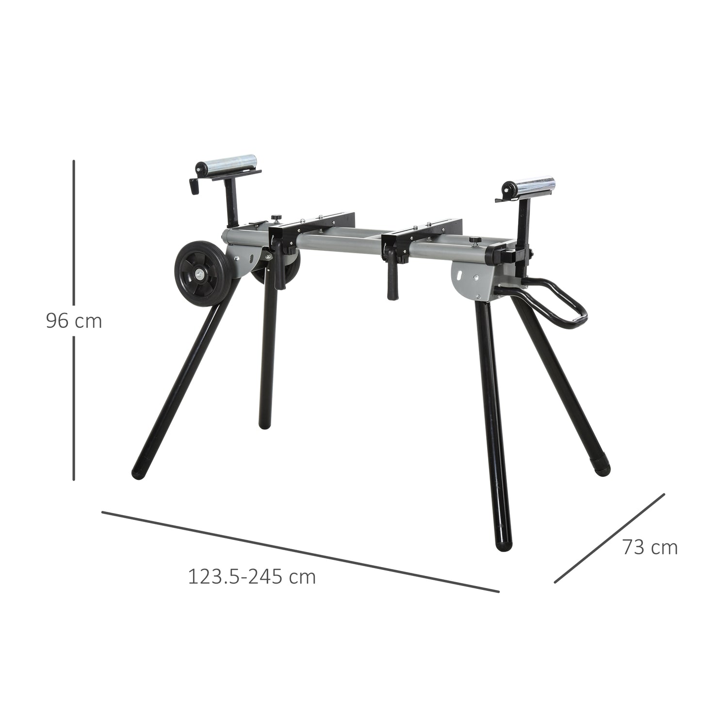 DURHAND Miter Saw Stand with Extensions, Sawhorse for Cutting Logs, Foldable with Wheels Max Load 150 Kg, Black and Grey