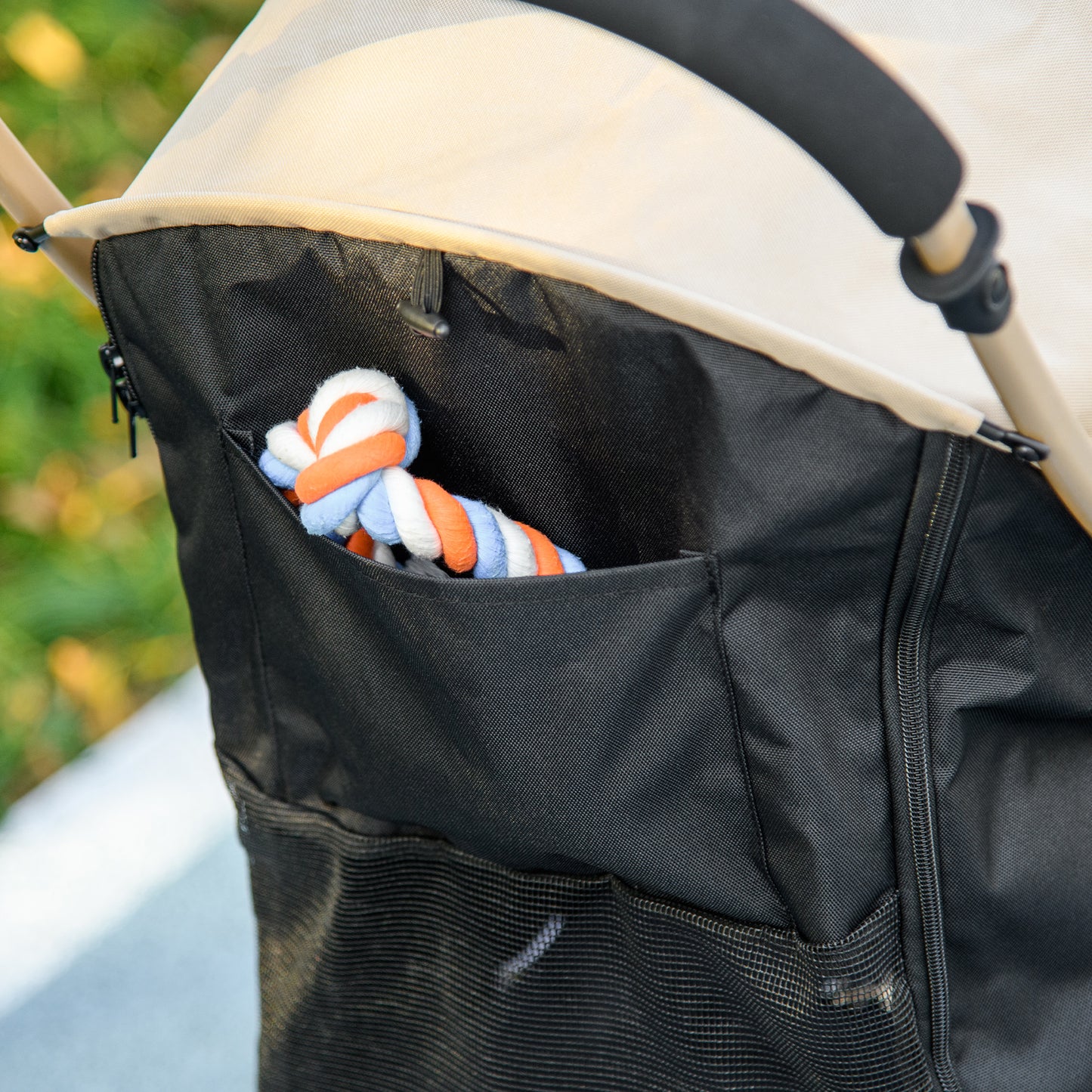 PawHut Oxfoad Pet Stroller for Small Minature Dogs with Rain Cover Dark Khaki