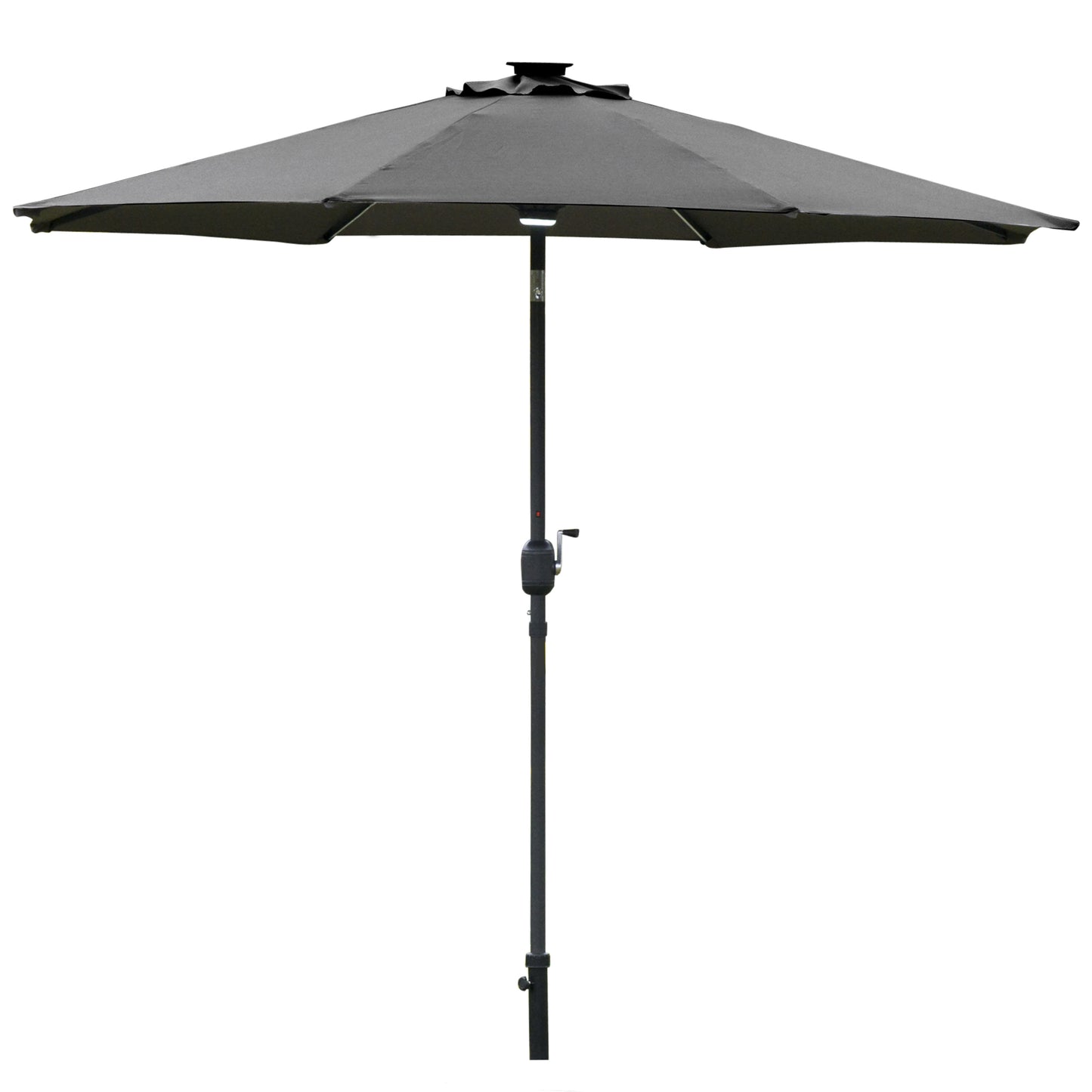 Outsunny 2.7m Garden Parasol Sun Umbrella Patio Summer Shelter w/ LED Solar Light, Angled Canopy Vent, Crank Tilt, Grey Light