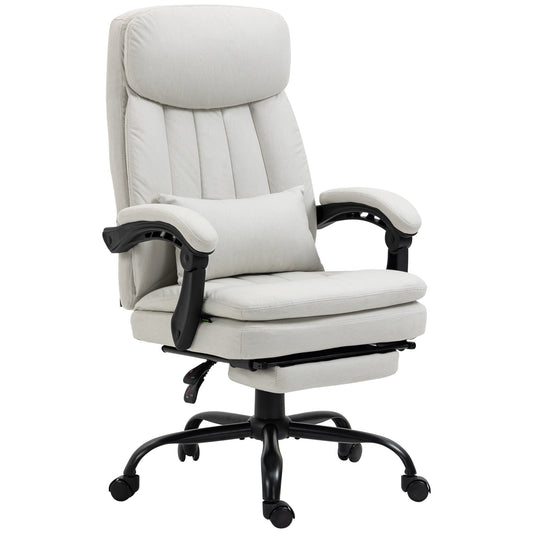 Vinsetto Office Chair Ergonomic Desk Chair with 6Point Vibration Massage and Lumbar Heating Computer Chair with Lumbar Support Pillow 155° Reclining Back and Footrest Cream White