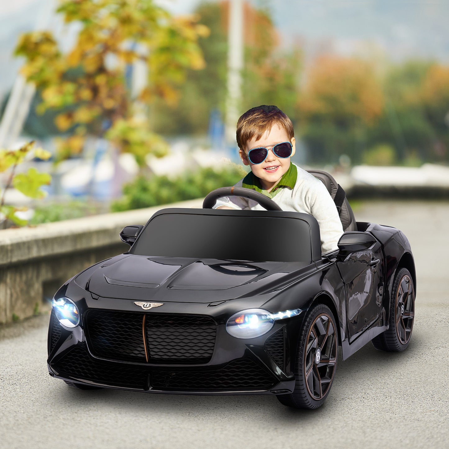 HOMCOM Bentley Bacalar Licensed 12V Kids Electric Ride on Car with Remote Control, Powered Electric Car with Portable Battery, Music, Horn, Lights, Suspension Wheels, for Ages 3-5 Years - Black