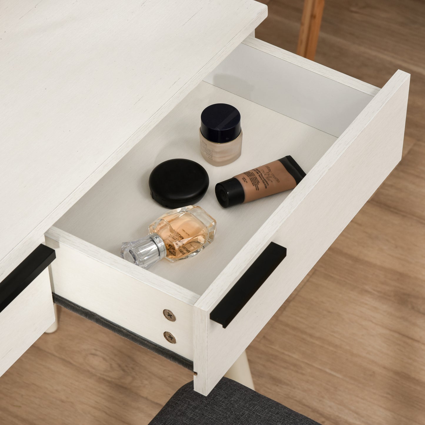 HOMCOM Vanity Table Set Dressing Desk w/ Cushioned Stool Drawer Makeup Table White