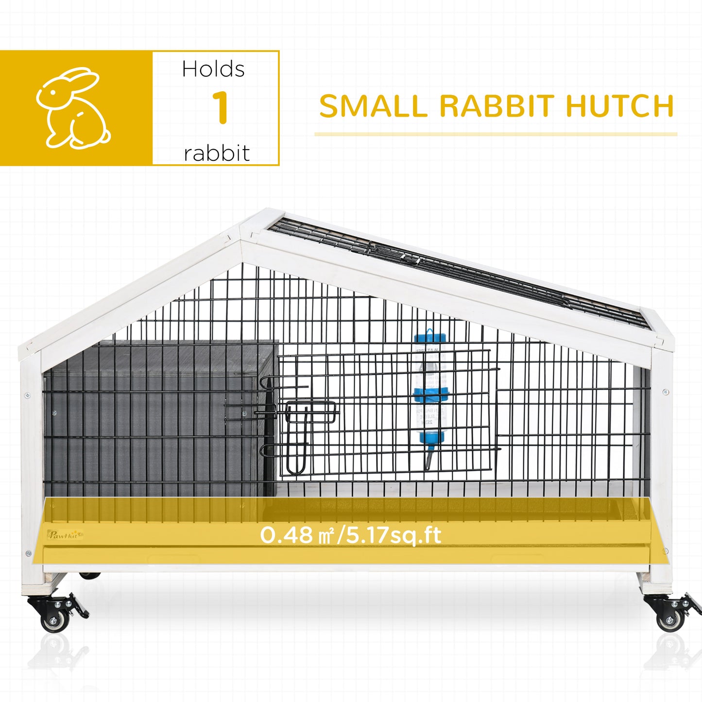 PawHut Rabbit Hutch with Water Bottle, Guinea Pig Cage with Wheels, Bunny Run with Plastic Slide-out Tray, Small Animal House for Indoor, Dark Grey