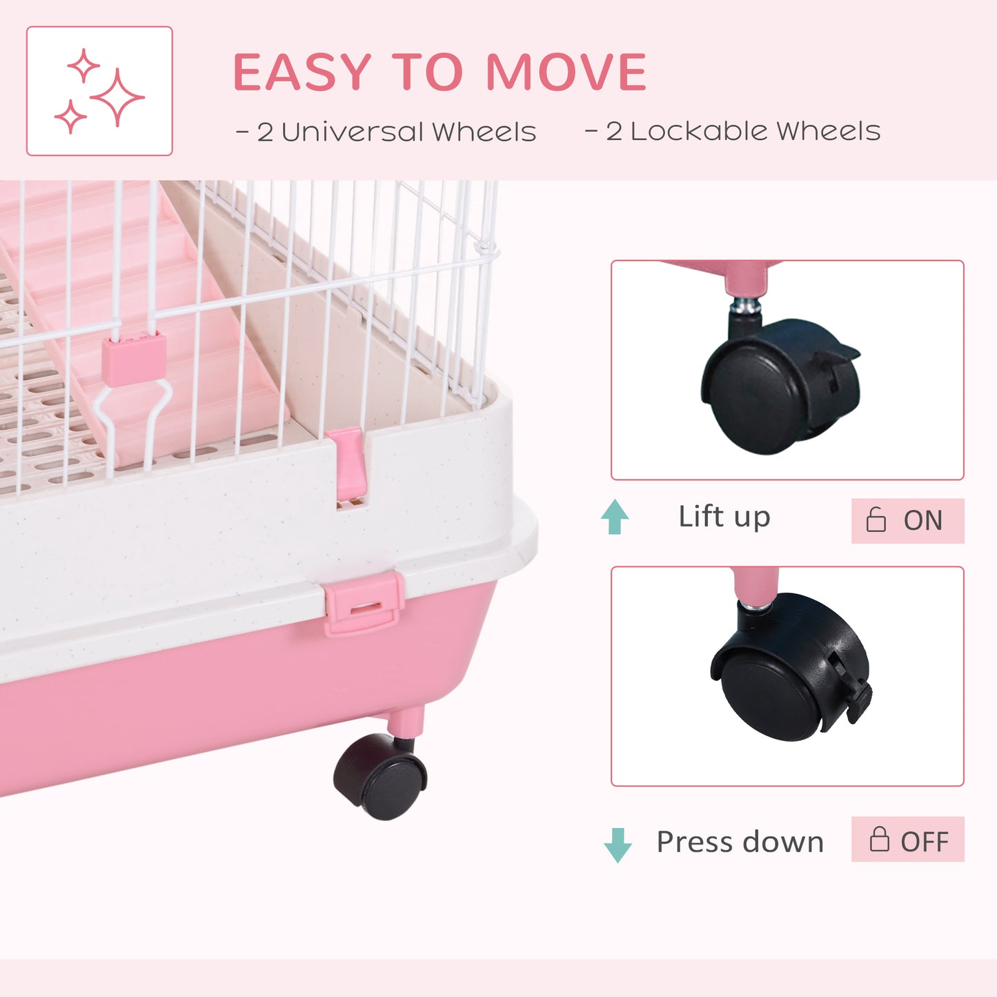 PawHut 6 Levels Small Animal Cage Indoor Bunny House for Ferret Chinchilla with Wheels, Slide-out Tray, Pink