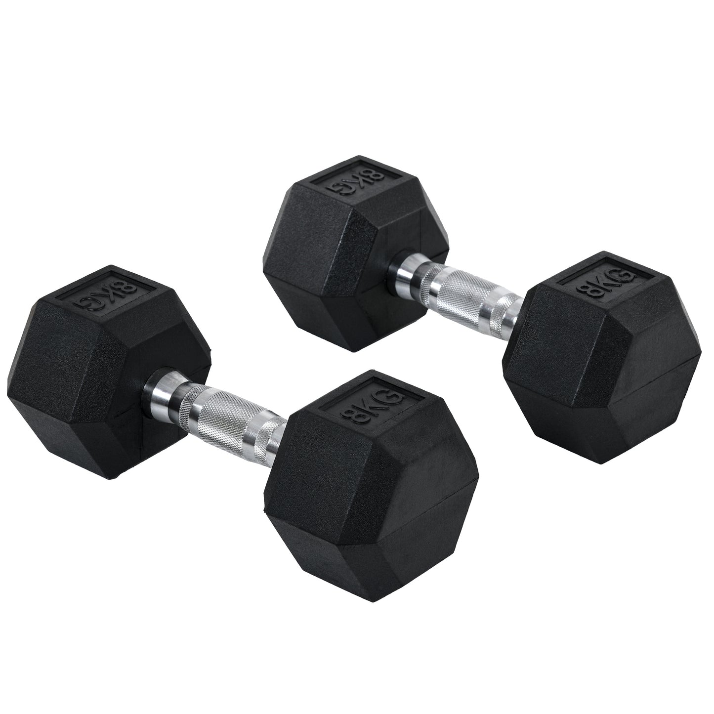 HOMCOM Rubber Dumbbell Sports Hex Weights Sets Home Gym Fitness Hexagonal Dumbbells Kit Weight Lifting Exercise (2 x 8kg) 2x8kg Ergo Workout Pair