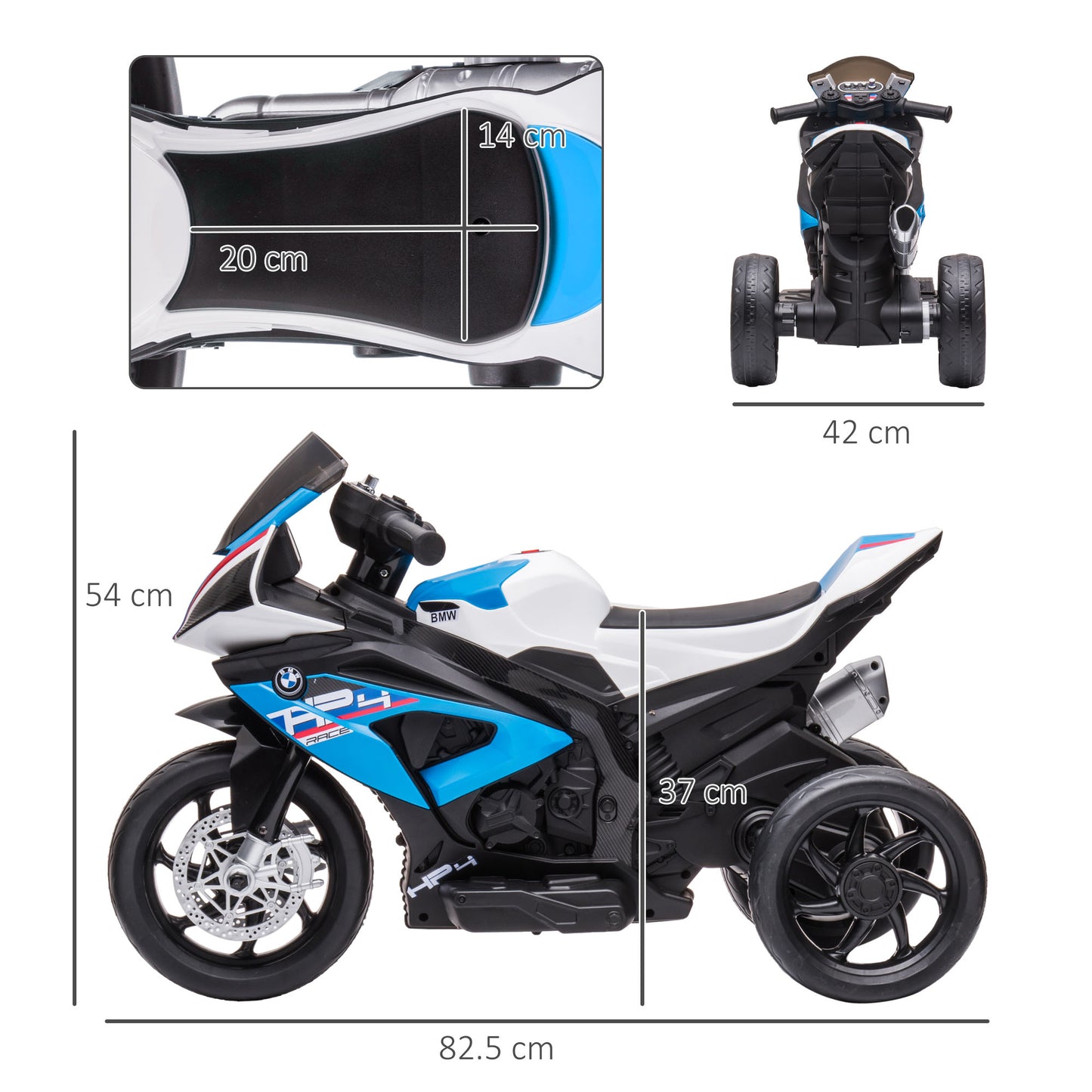 HOMCOM Licensed BMW HP4 Kids Electric Motorbike Ride-On Toy 3-Wheels 6V Battery Powered Motorcycle, Blue