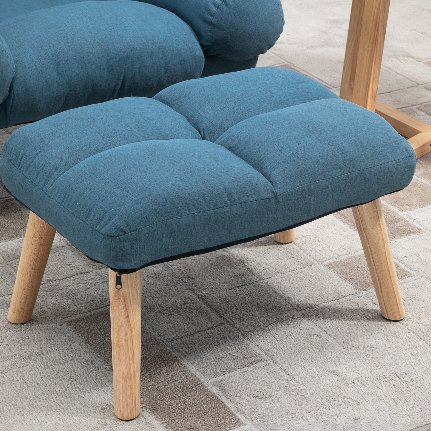 HOMCOM Three-Position Reclining Armchair, with Matching Stool - Blue