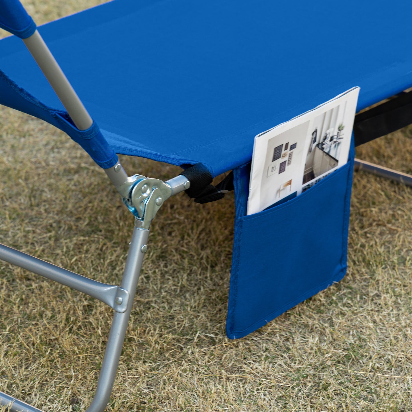 Outsunny Beach Chaise Lounge with Face Cavity & Arm Slots, Portable Sun Lounger, Reclining Lounge Chair 5-position Adjustable Backrest, Blue