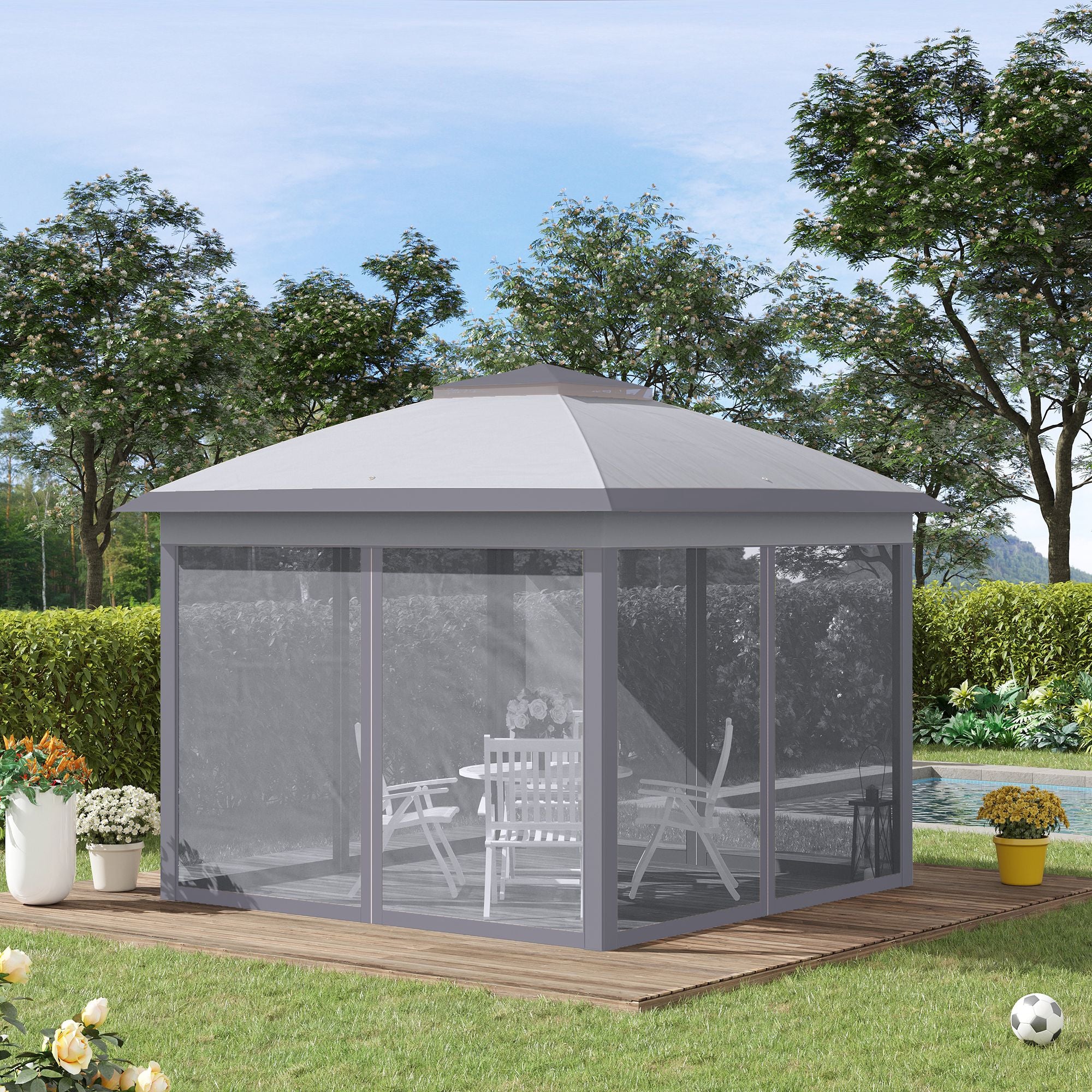 Outsunny 3.3m x 3.3m Pop Up Gazebo with Adjustable Frame Grey