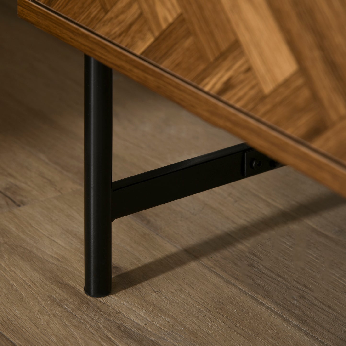 HOMCOM Side Cabinet Home Organizer with 2 Drawer Unit Herringbone Pattern, Walnut Tone