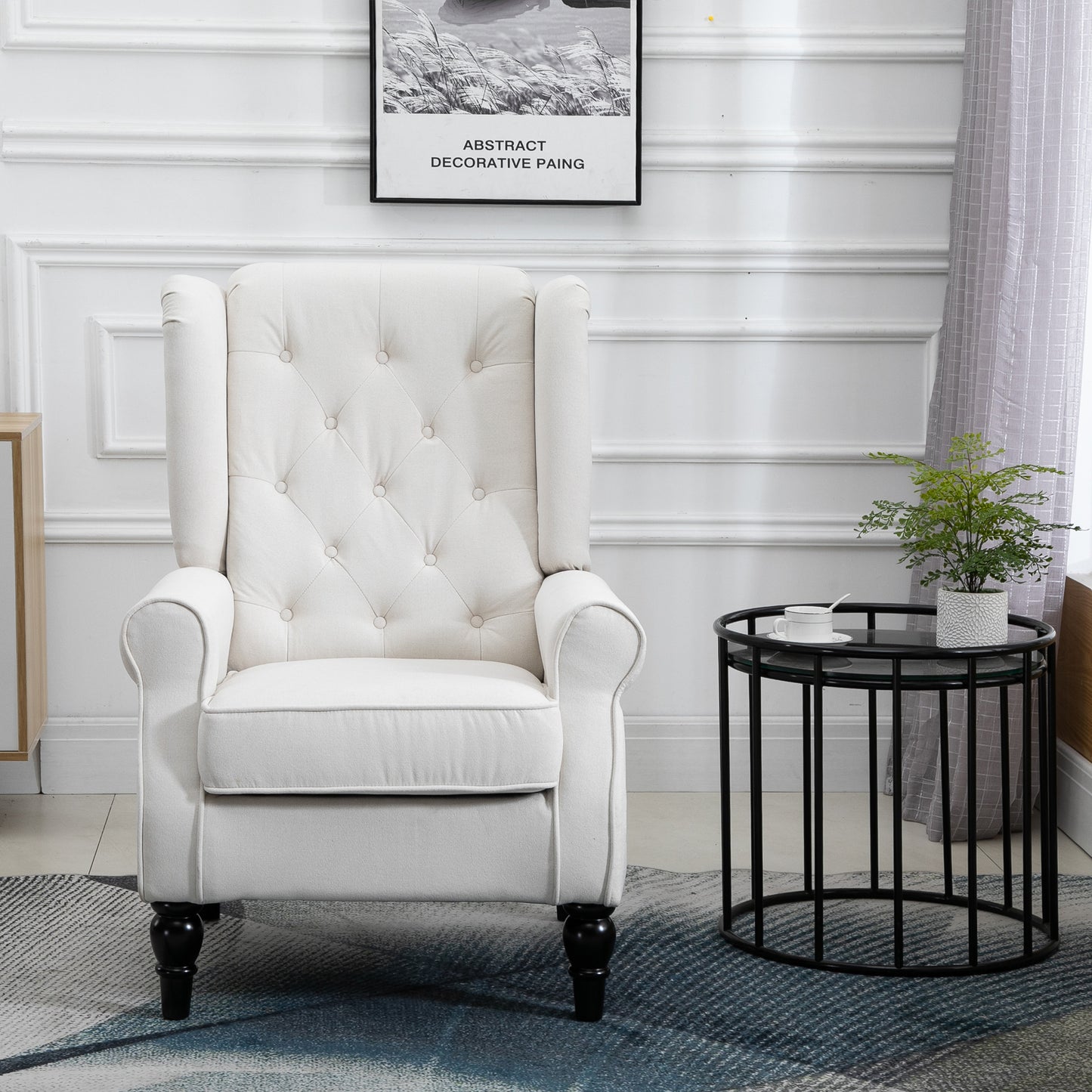 HOMCOM Wingback Accent Chair, Retro Upholstered Button Tufted Occasional Chair for Living Room and Bedroom, Cream White