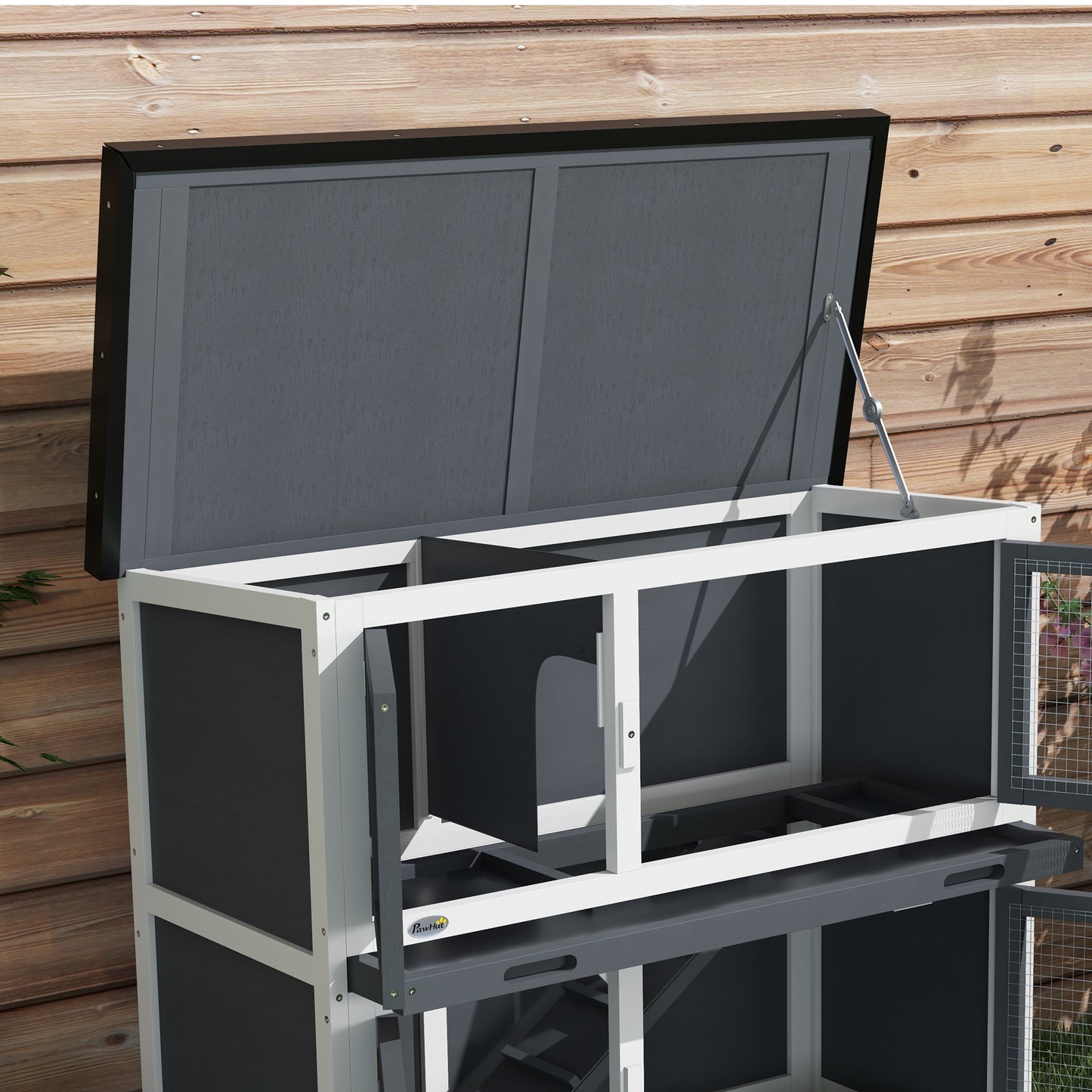 PawHut Double Decker Rabbit Hutch 2 Tier Guinea Pig House Pet Cage Outdoor with Slidingout Tray 100 x 47 x 91cm Grey