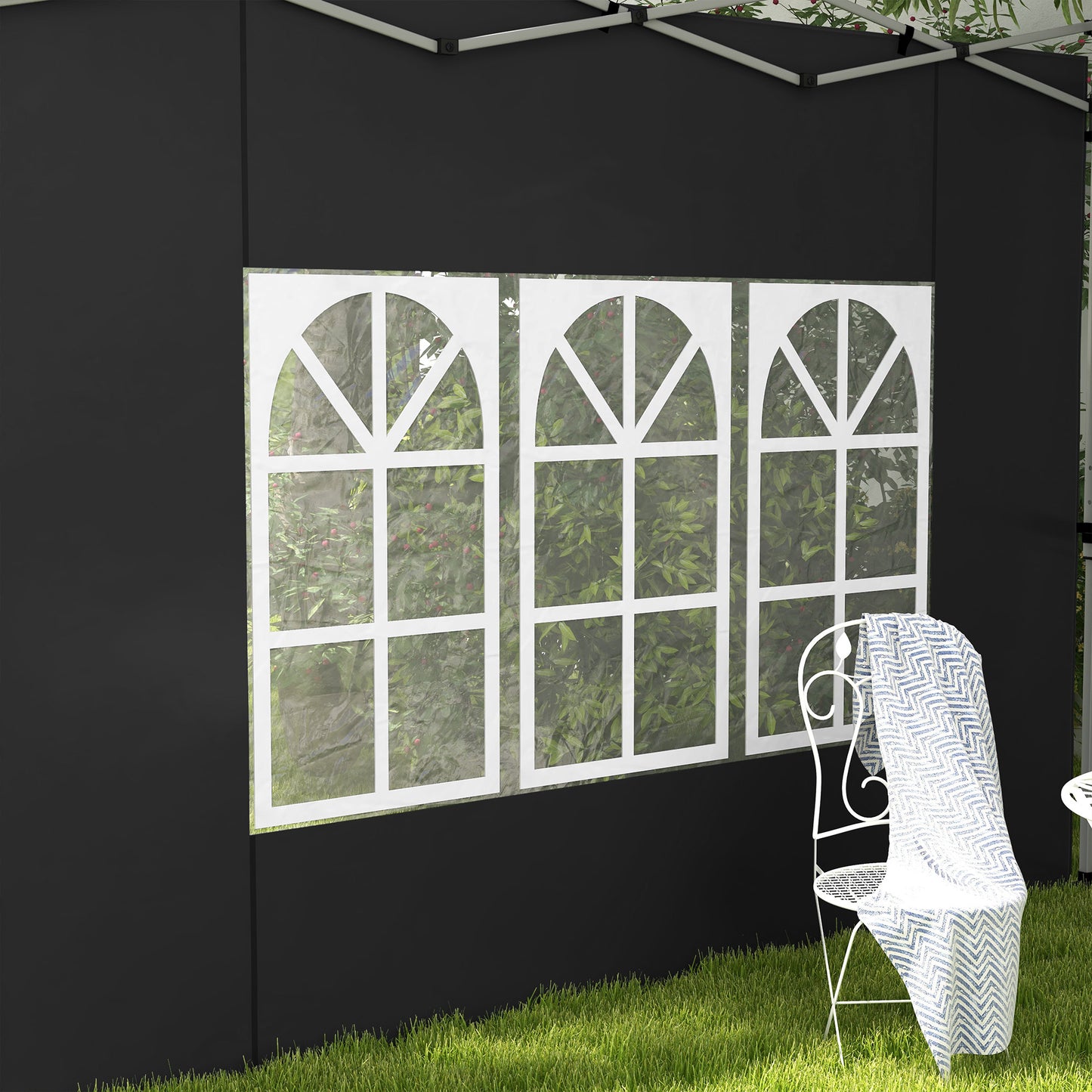 Outsunny Gazebo Side Panels Sides Replacement with Window for 3x3(m) or 3x4m Pop Up Gazebo 2 Pack Black