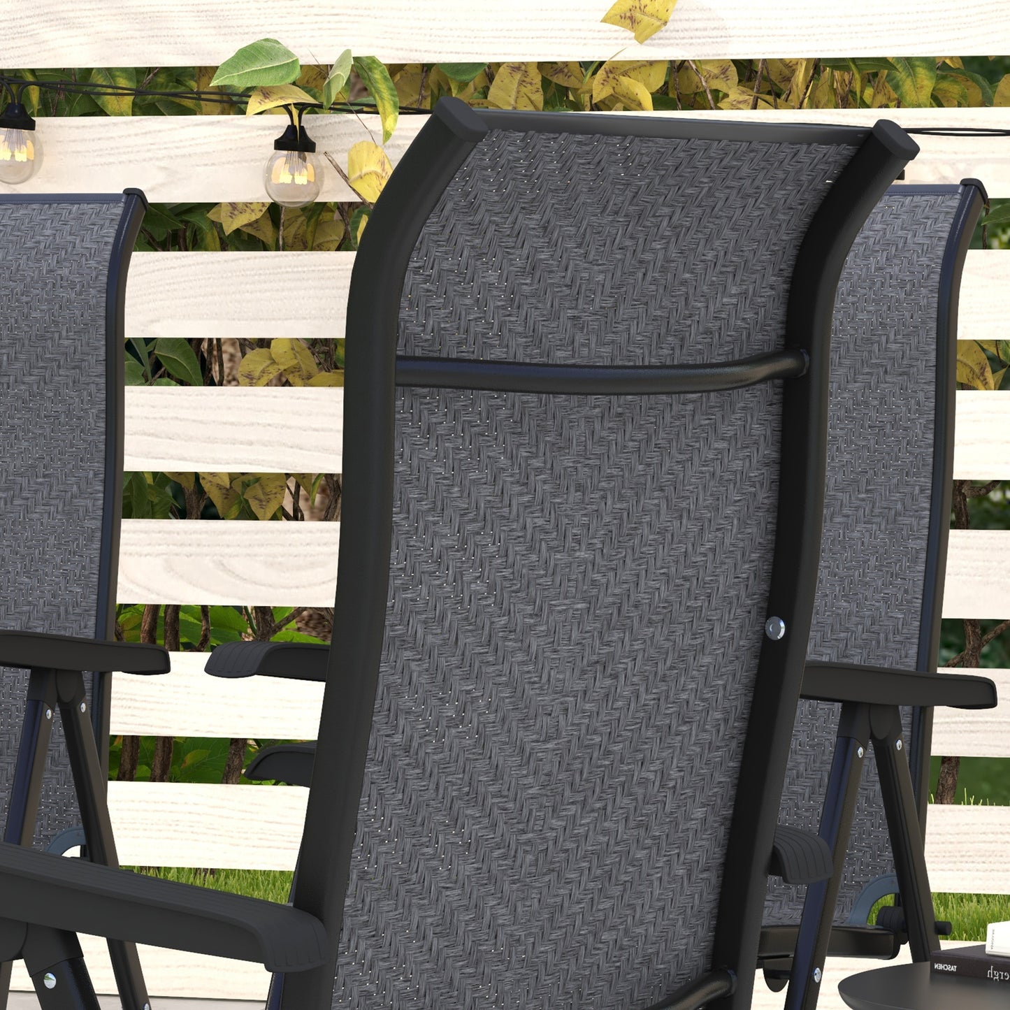 Outsunny 4 PCs Outdoor Rattan Folding Chair Set with 7 Levels Adjustable Backrest for Patio, Lawn