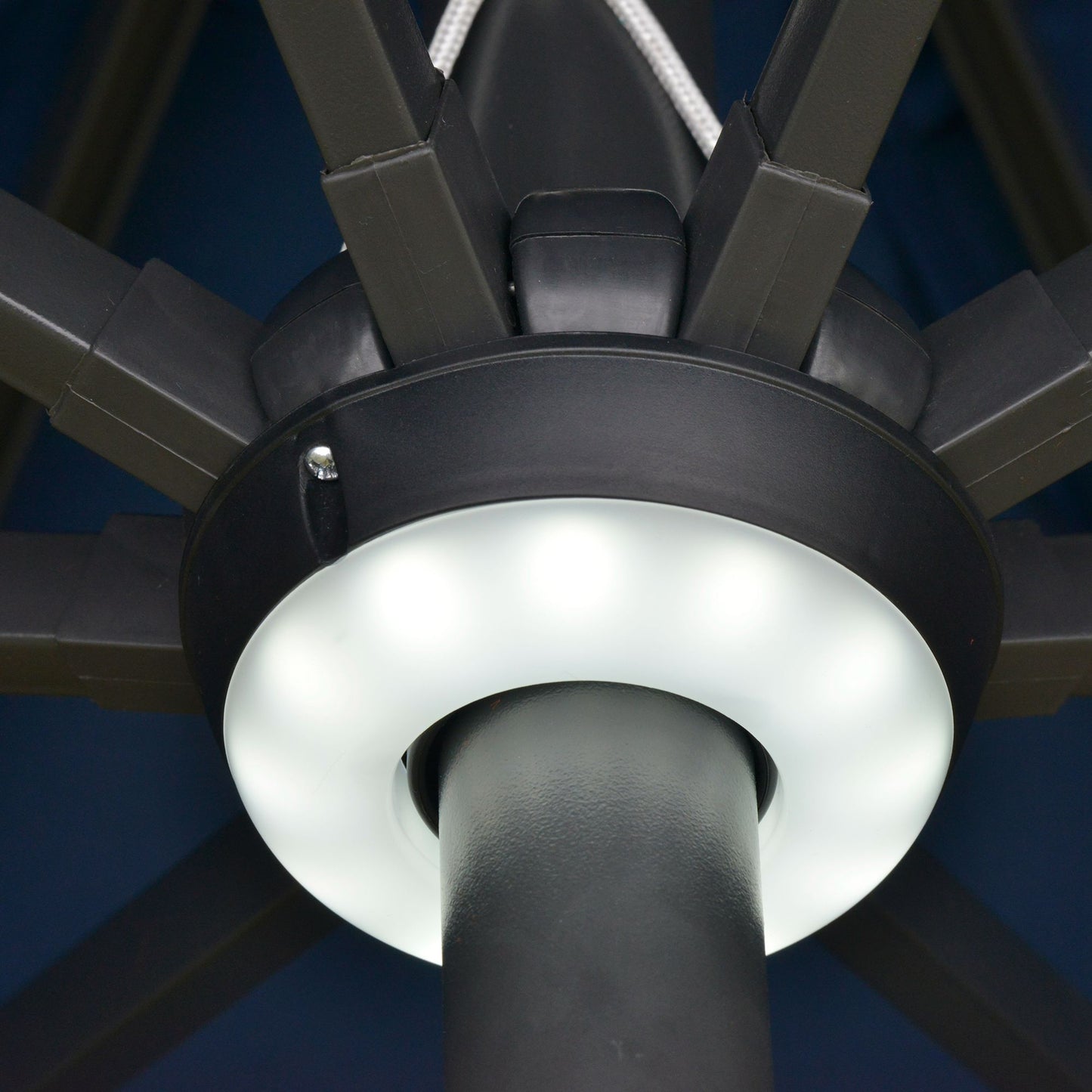 Outsunny 2.7m Garden Parasol Sun Umbrella w/ LED Solar Light Angled Canopy Blue