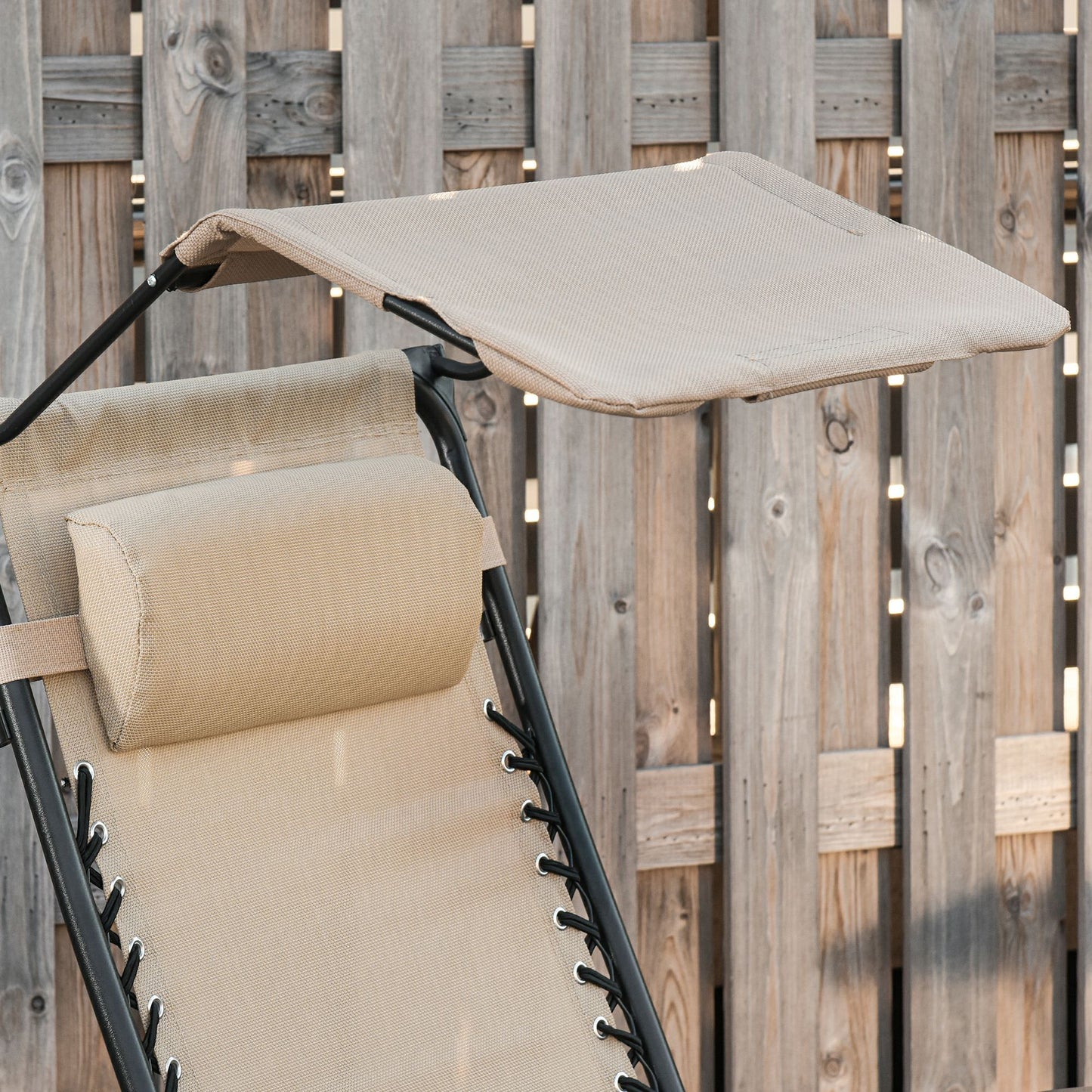 Outsunny Garden Rocking Chair Folding Recliner Outdoor Adjustable Sun Lounger Rocker Zero-Gravity Seat with Headrest Side Holder Patio Deck - Beige Lounge w/