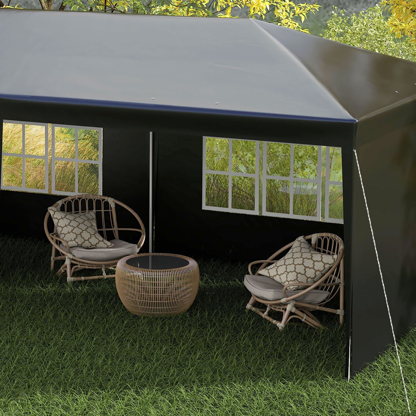 Outsunny 6 x 3m Half-Open Garden Gazebo, with Windows - Black