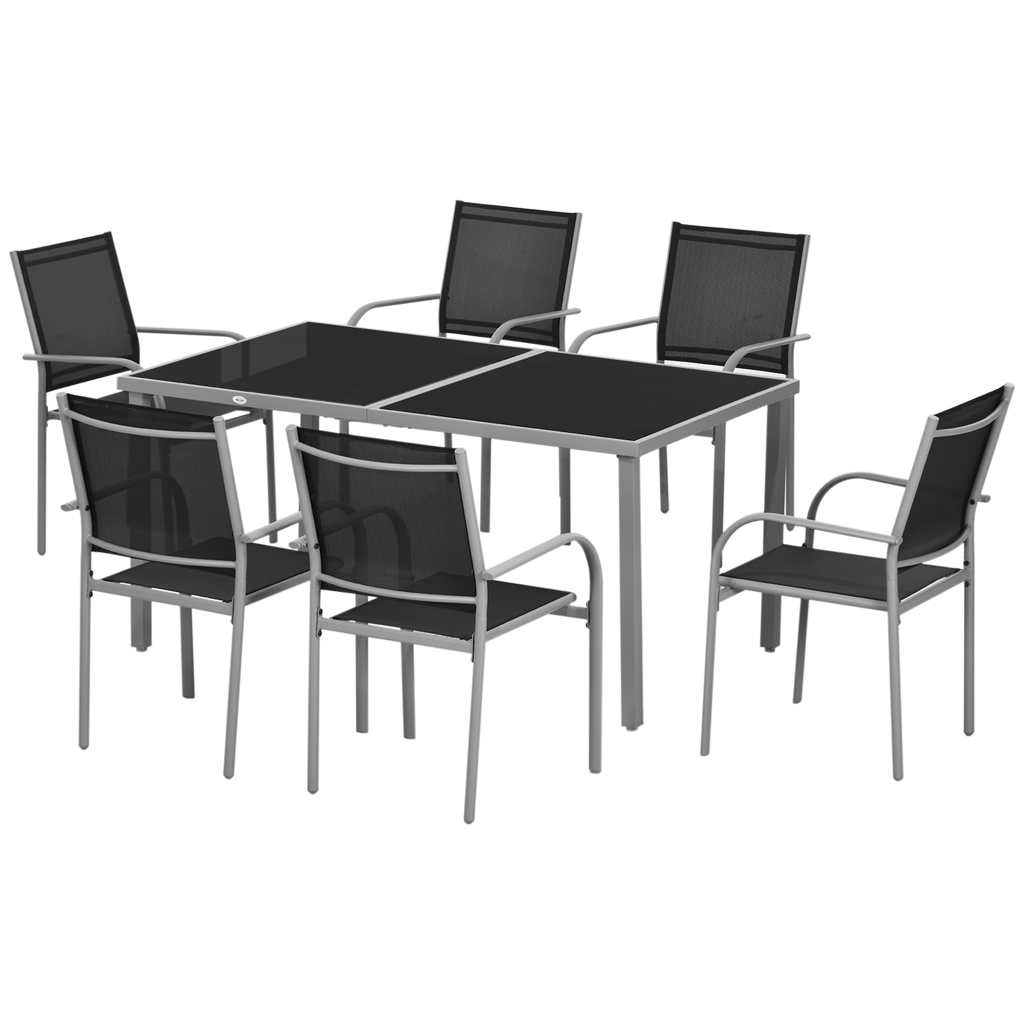 Outsunny 7 Piece Outdoor Garden Dining Set with Table and 6 Stackable ...