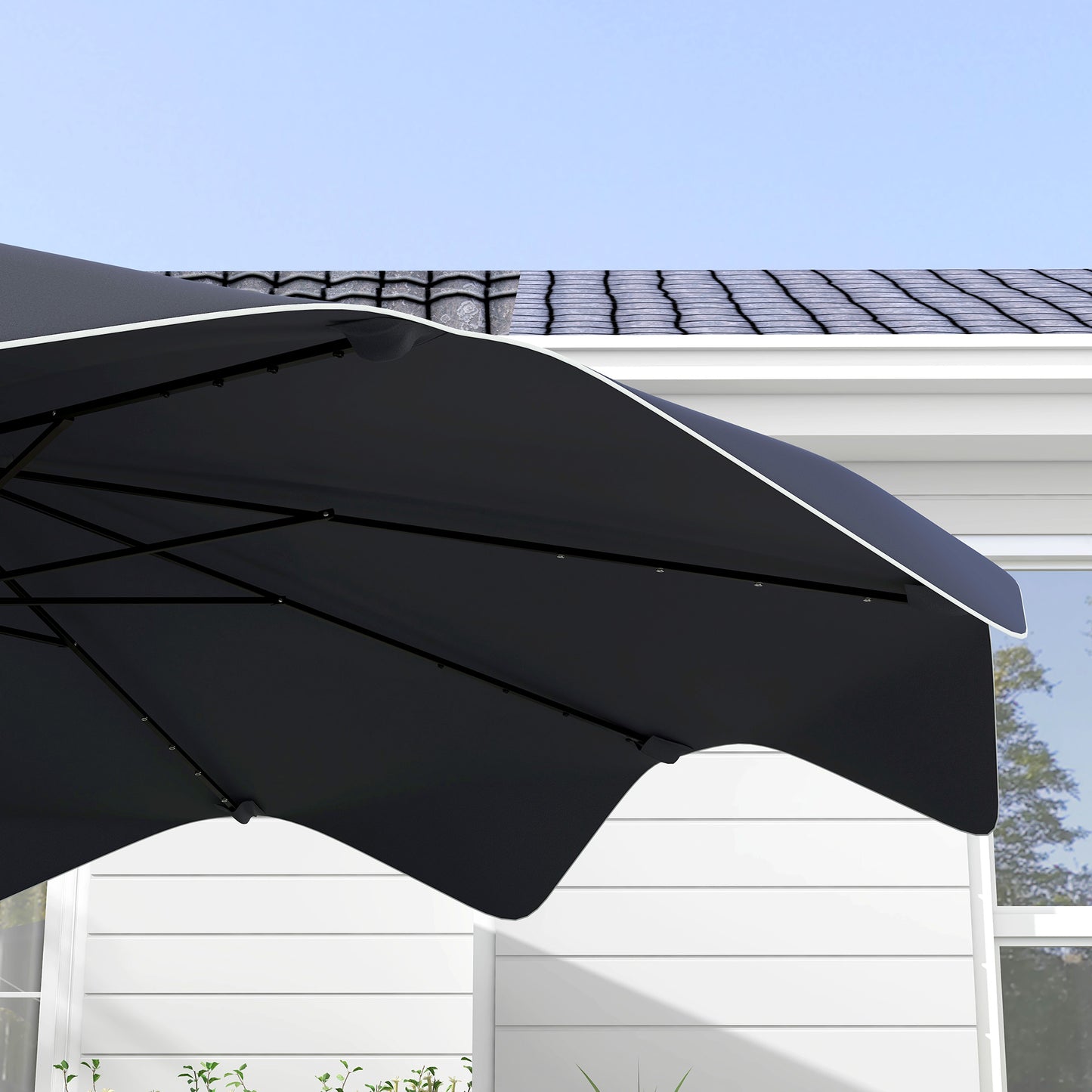Outsunny Solar Patio Umbrella with LED and Tilt, Outdoor Market Table Umbrella Parasol with Crank, 3 x 3 (m), Dark Grey