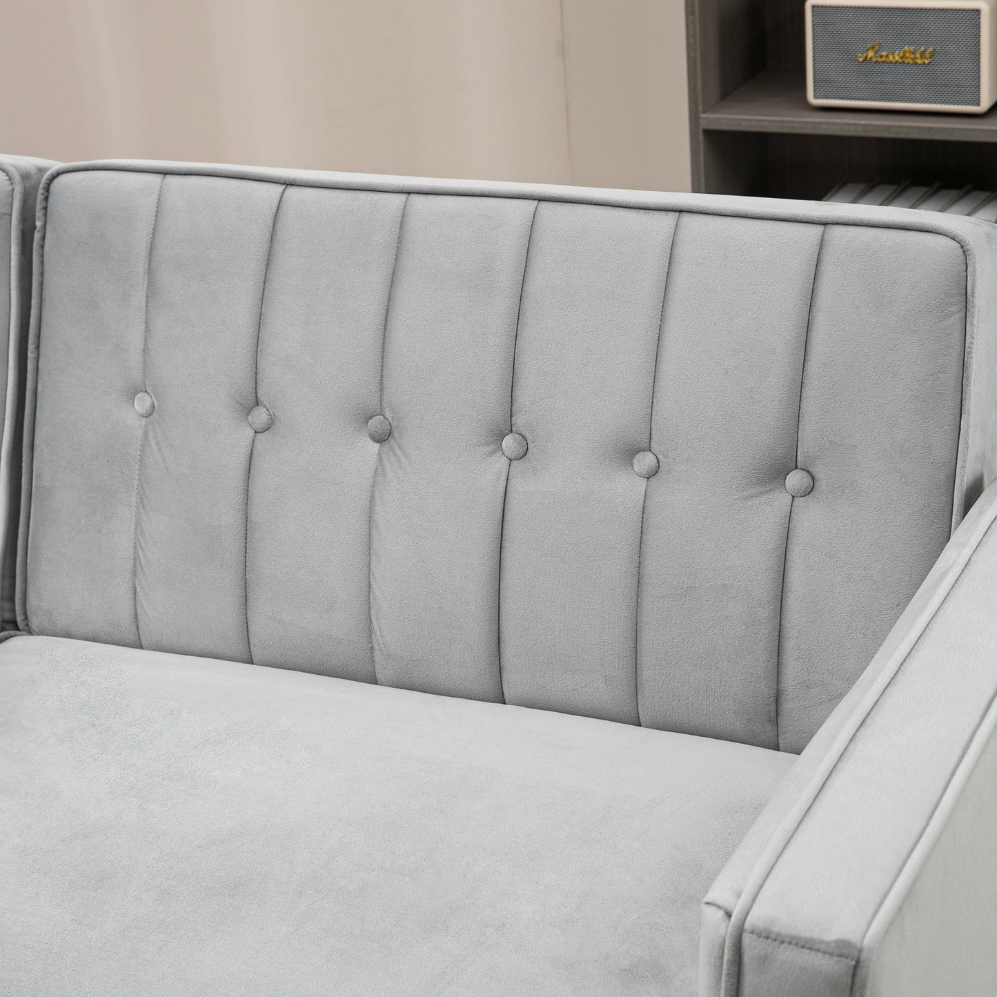 HOMCOM Modern Convertible Sofa Futon VelvetTouch Tufted Couch Compact Loveseat with Adjustable Split Back Light Grey