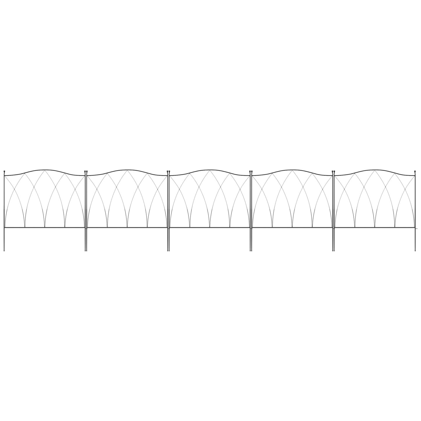 Outsunny Decorative Garden Fencing, 5PCs Outdoor Picket Fence Panels, Rustproof Metal Wire Landscape Flower Bed Border Edging Animal Barrier, Black
