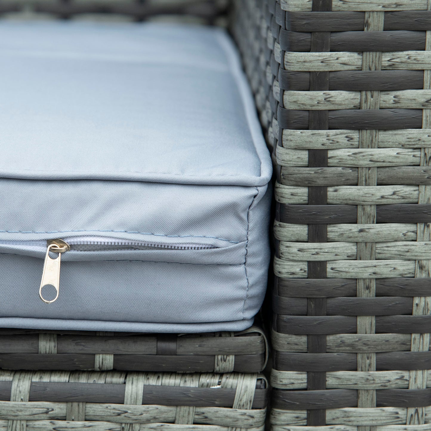 Outsunny 4 Pieces Rattan Garden Furniture Sets Wicker Patio Conservatory Dining Set with Corner Sofa Loveseat Coffee Table Cushions for Balcony Backyard Pool Grey