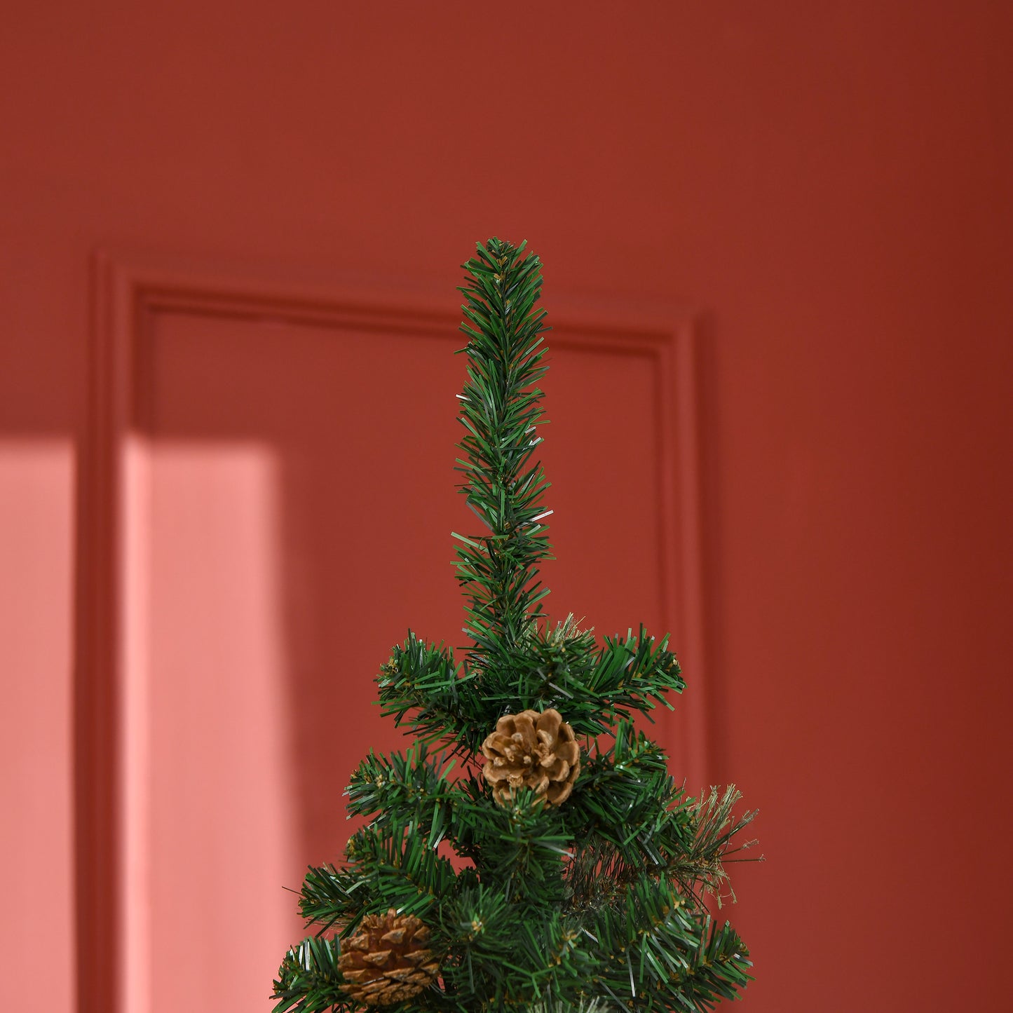 HOMCOM 6.5FT Tall Pencil Slim Artificial Christmas Tree with Realistic Branches, 556 Tip Count and 27 Pine Cones, Green