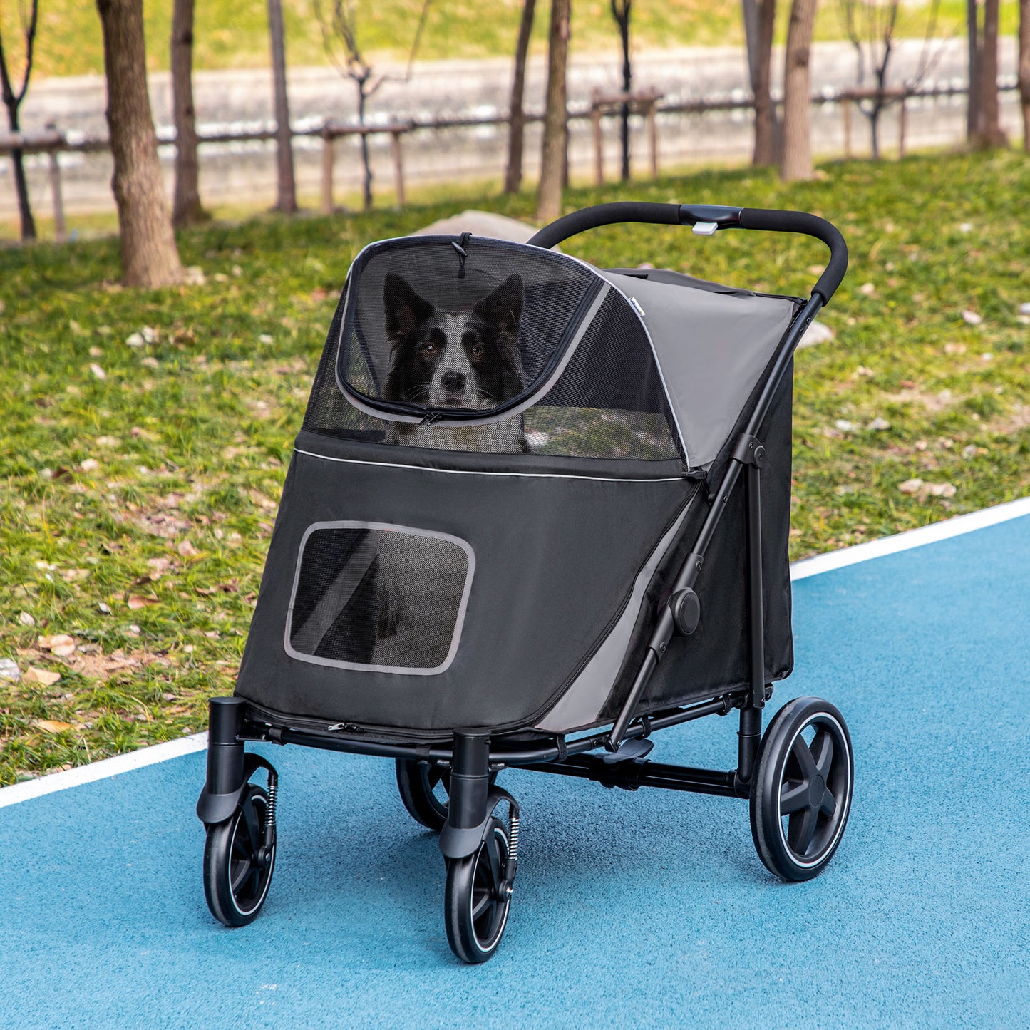 PawHut Foldable Pet Stroller with Universal Wheels Shock Absorber for Medium and Large Dogs Grey
