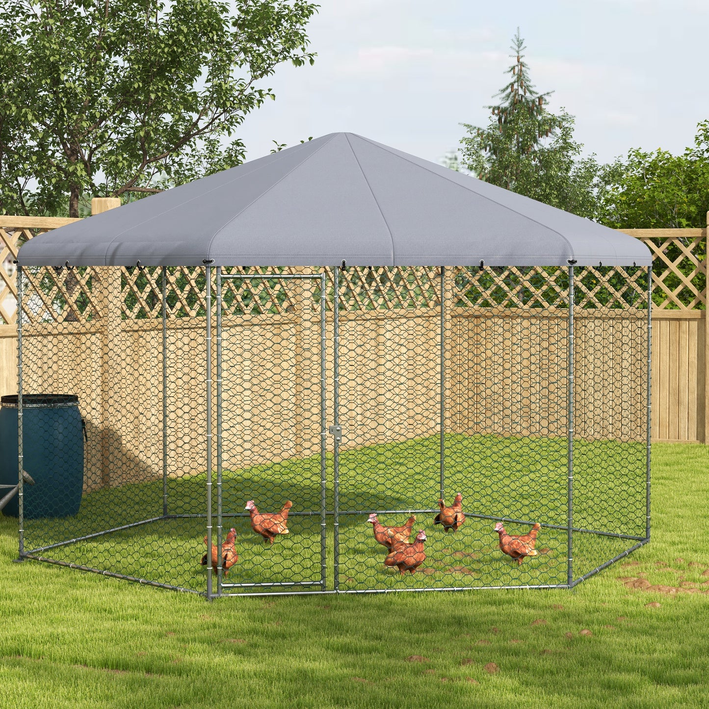 PawHut 4 x 3.5 x 2.6m Chicken Coop for 1015 Chickens Hens Rabbits Ducks Outdoor Garden Chicken Run