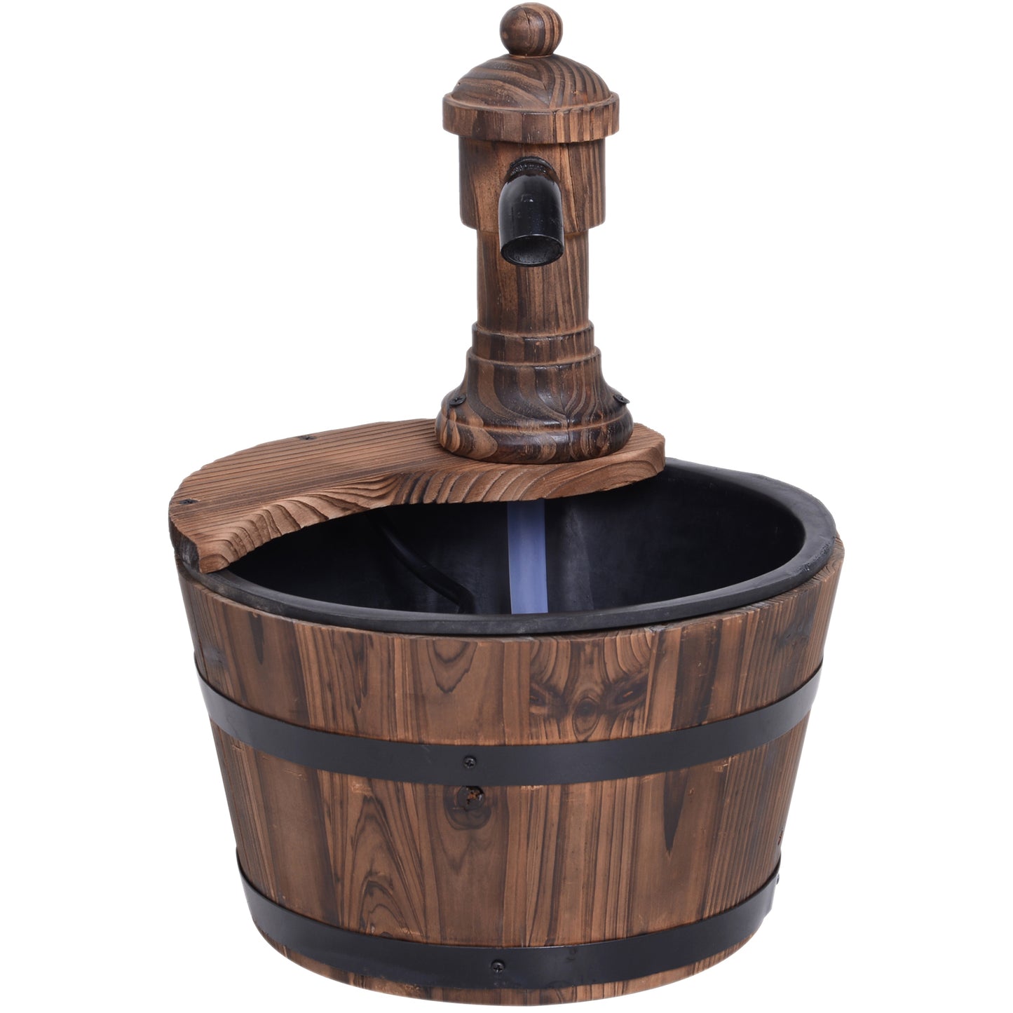 Outsunny Barrel Water Pump Fountain Rustic Wood Electric Water Feature Garden
