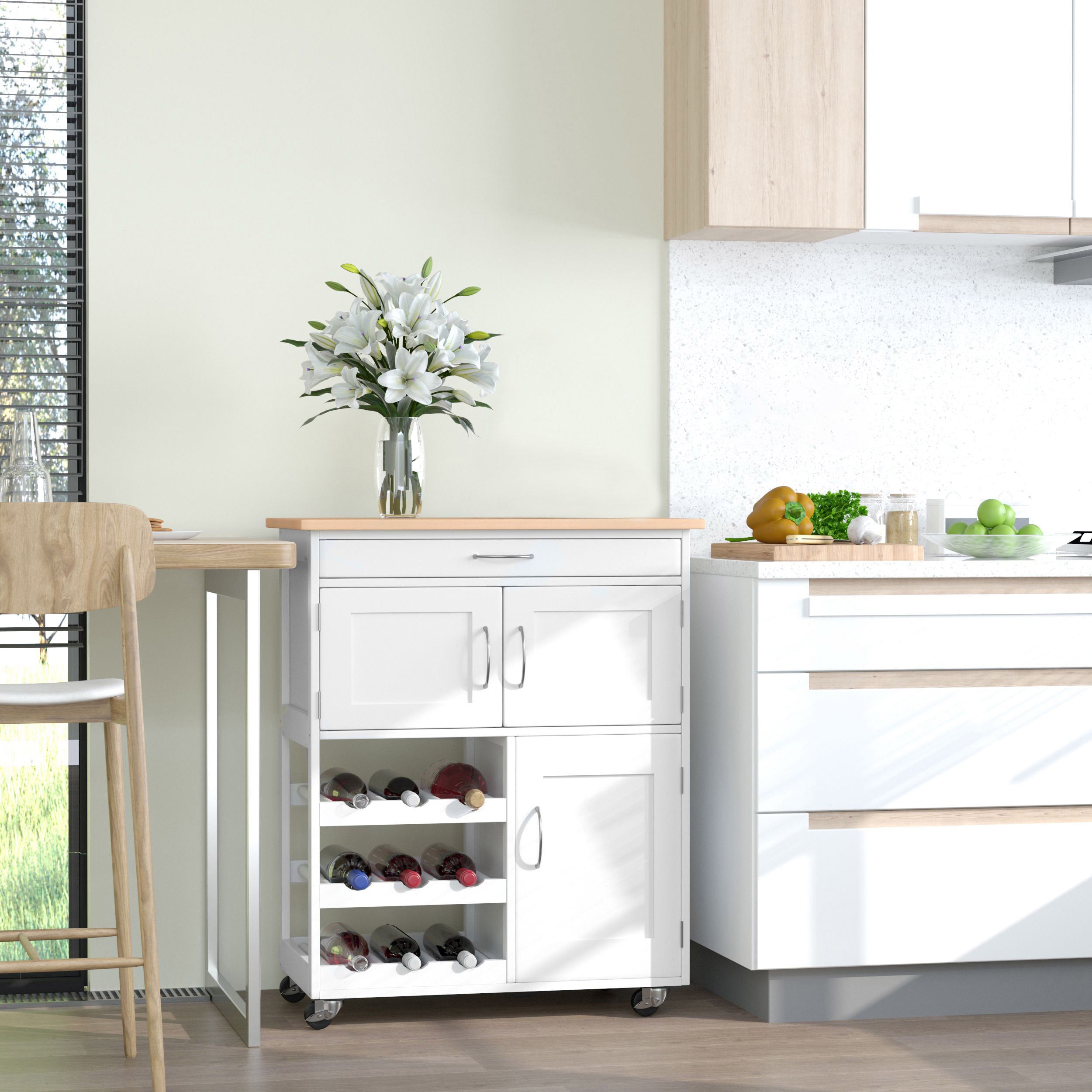 HOMCOM Modern Kitchen Trolley, Rolling Island Storage Cart with Drawer ...