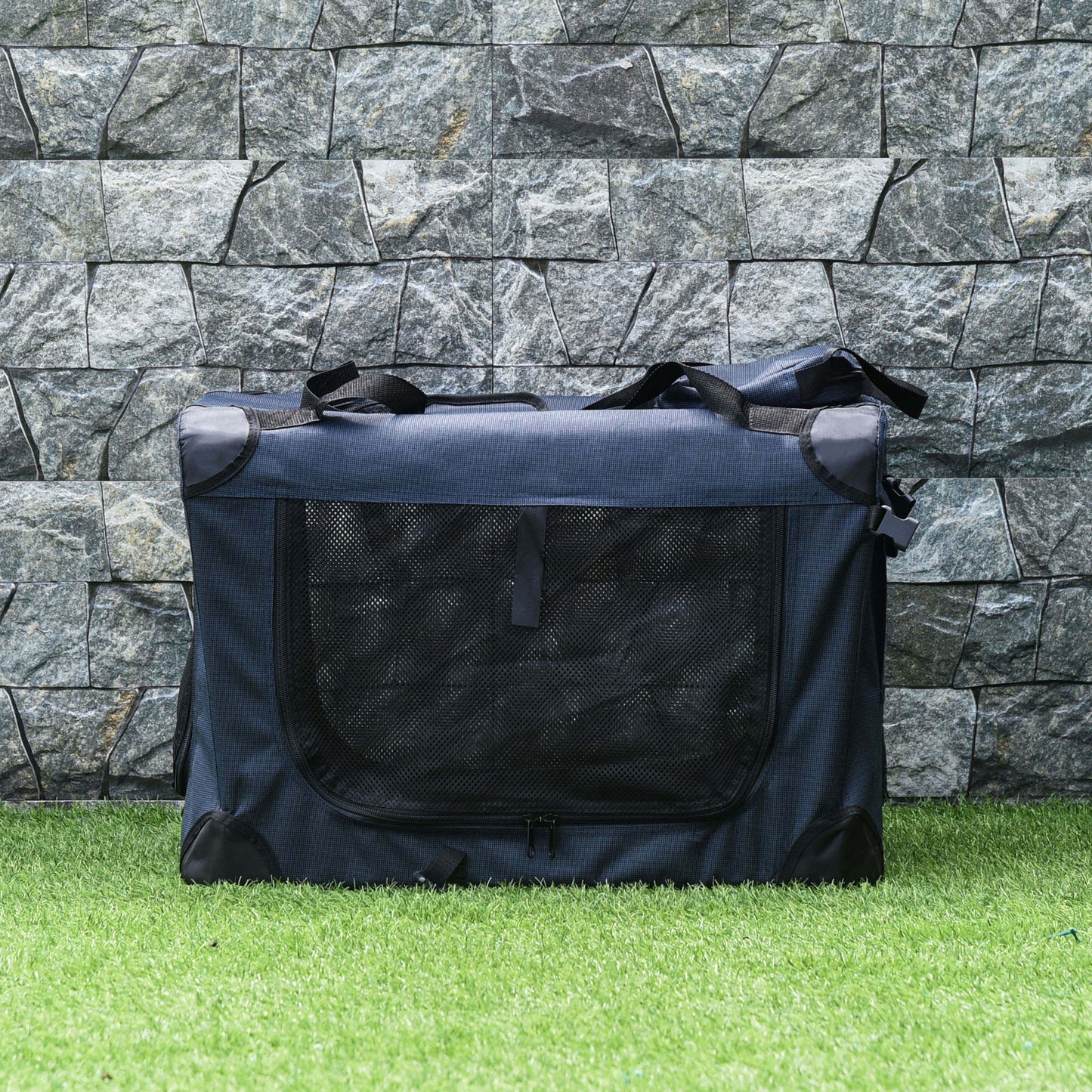 PawHut Folding Pet Carrier Bag Soft Portable Dog Cat Crate Puppy Kennel Cage House with Cushion Storage Bags Dark Blue