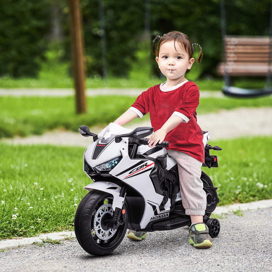 HOMCOM Electric Ride On Motorcycle with Headlights Music, 6V Battery Powered Kids Motorcycle Vehicle with Training Wheels, Outdoor Play Toy for 3-5 Years Old, White