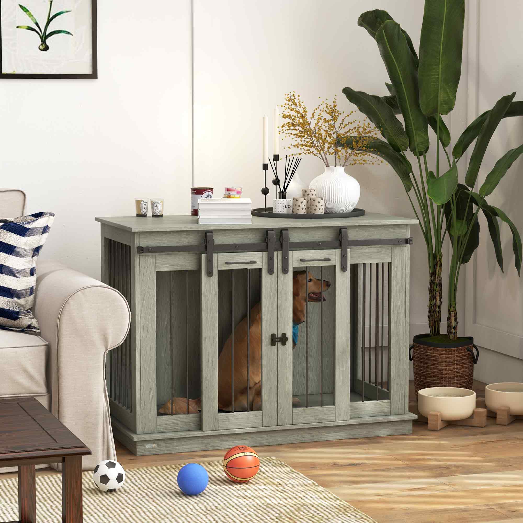 PawHut Dog Crate Furniture for Large Dogs, Double Dog Cage for Small D