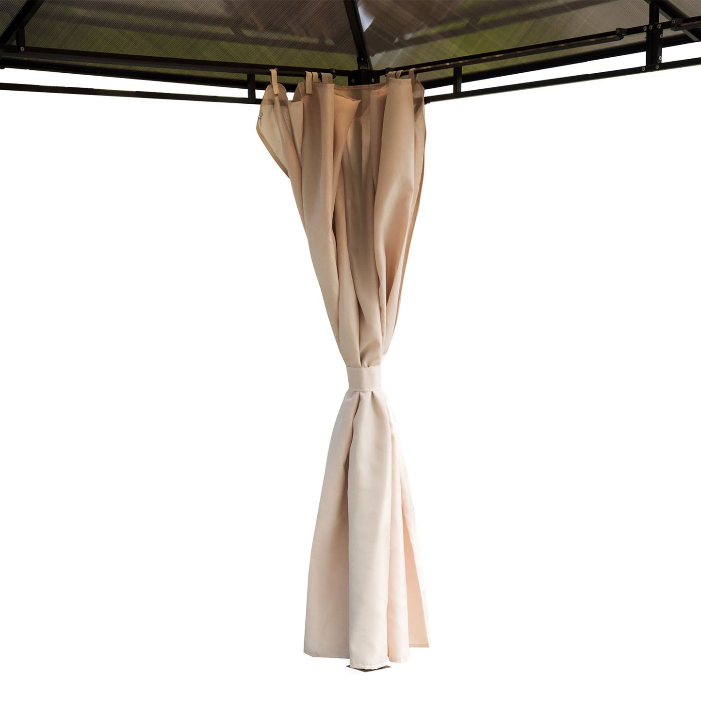 Outsunny 3.6x3m Patio Metal Gazebo W/Side Wall Curtain-Brown/Beige