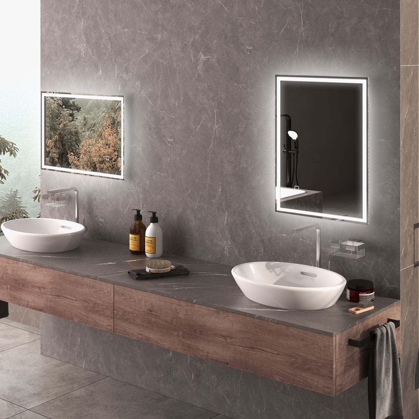HOMCOM 70 x 50cm LED Bathroom Mirror with Lights Dimmable Makeup Mirror Vanity Mirror with 3 Colour Smart Touch AntiFog