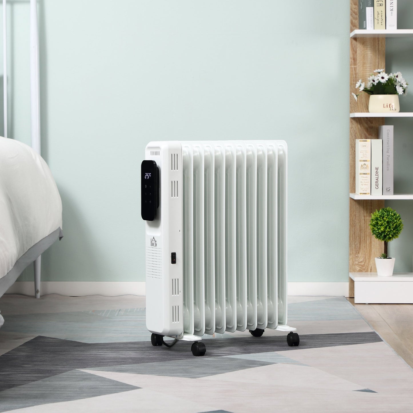 HOMCOM 2720W Oil Filled 11 Fin Portable Radiator w/ Remote Control Timer-White