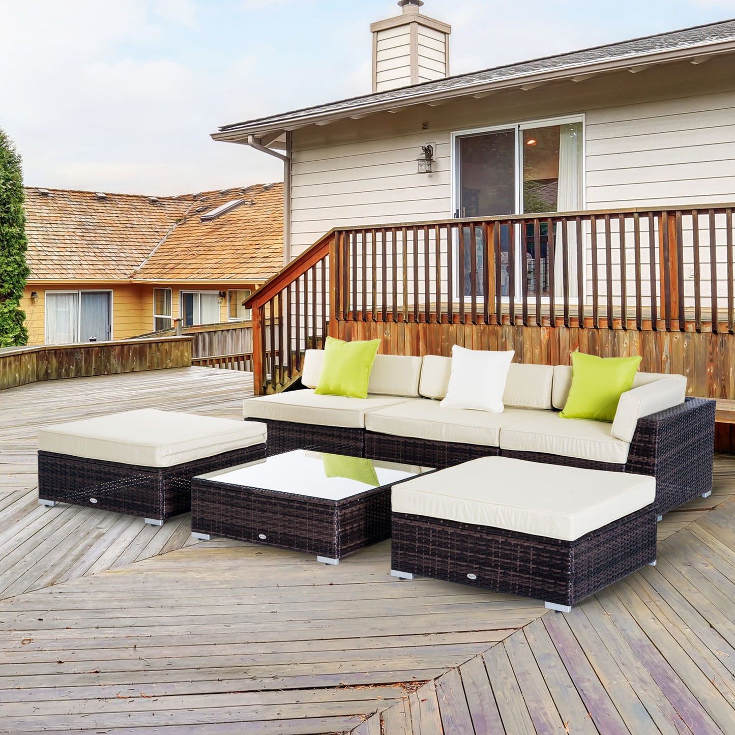 Outsunny 5-Seater Rattan Garden Furniture Set Rattan Sofa w/ Coffee Table Brown